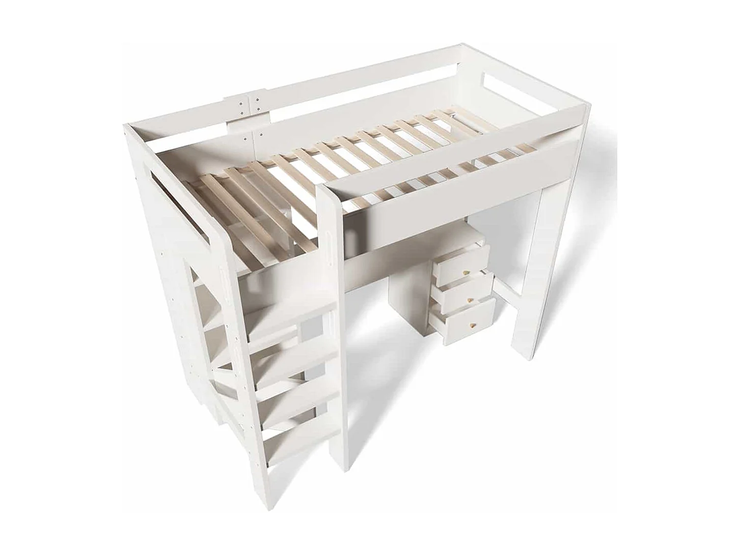 Lit mezzanine 90x200 pour enfants avec bureau port USB-C armoire et classeur lit une place pour adolescents avec escalier blanc