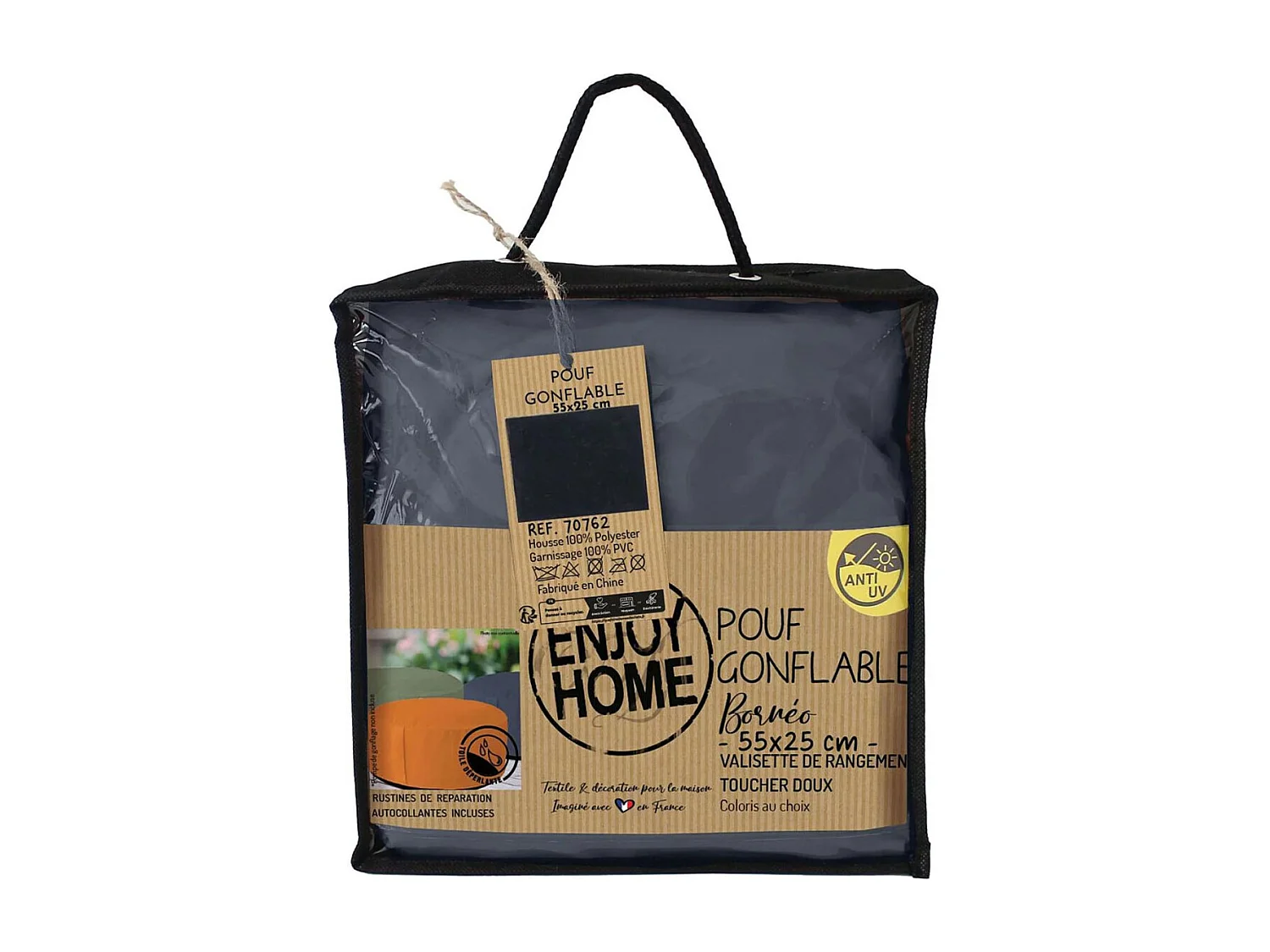 Pouf d'Extérieur Gonflable "Bornéo" 55cm Gris Foncé