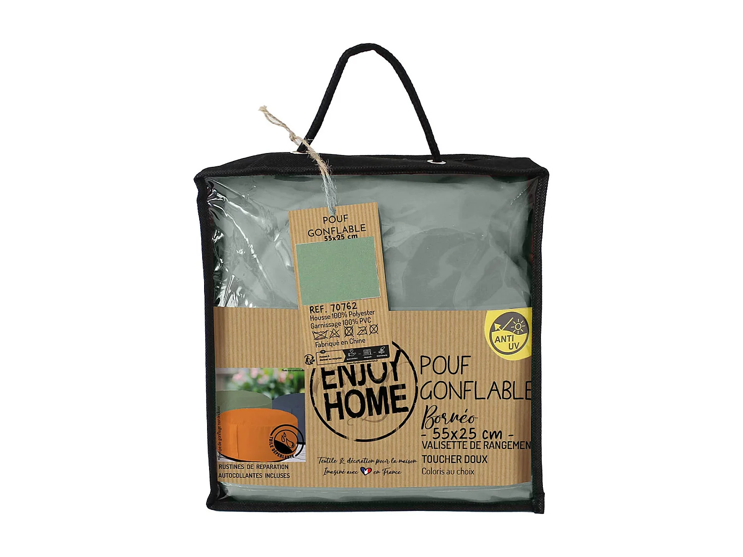 Pouf d'Extérieur Gonflable "Bornéo" 55cm Vert Argile