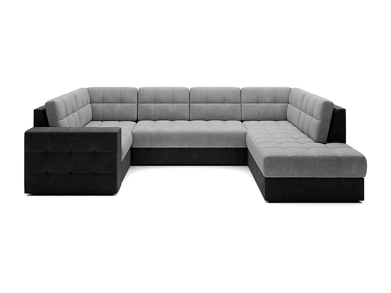 Canapé panoramique BLOOM tissu capitonné - Rangement et convertible-Gris foncé/Gris-Coffre de rangement à droite