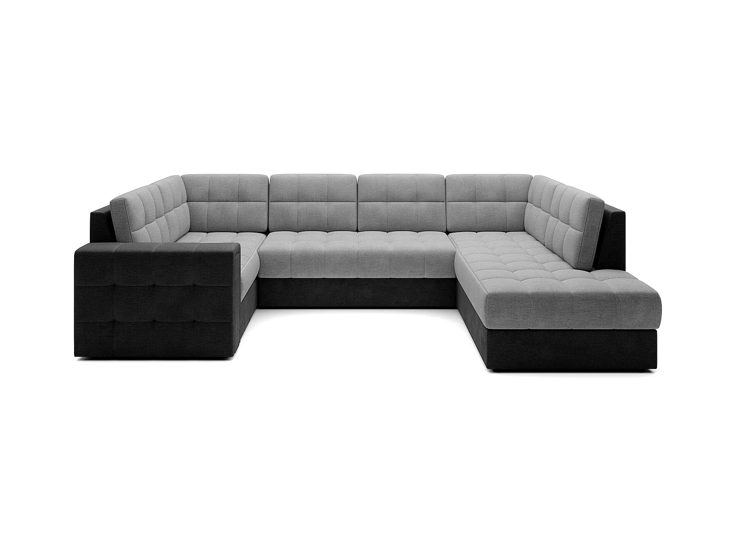 Canapé panoramique BLOOM tissu capitonné - Rangement et convertible-Gris foncé/Gris-Coffre de rangement à droite