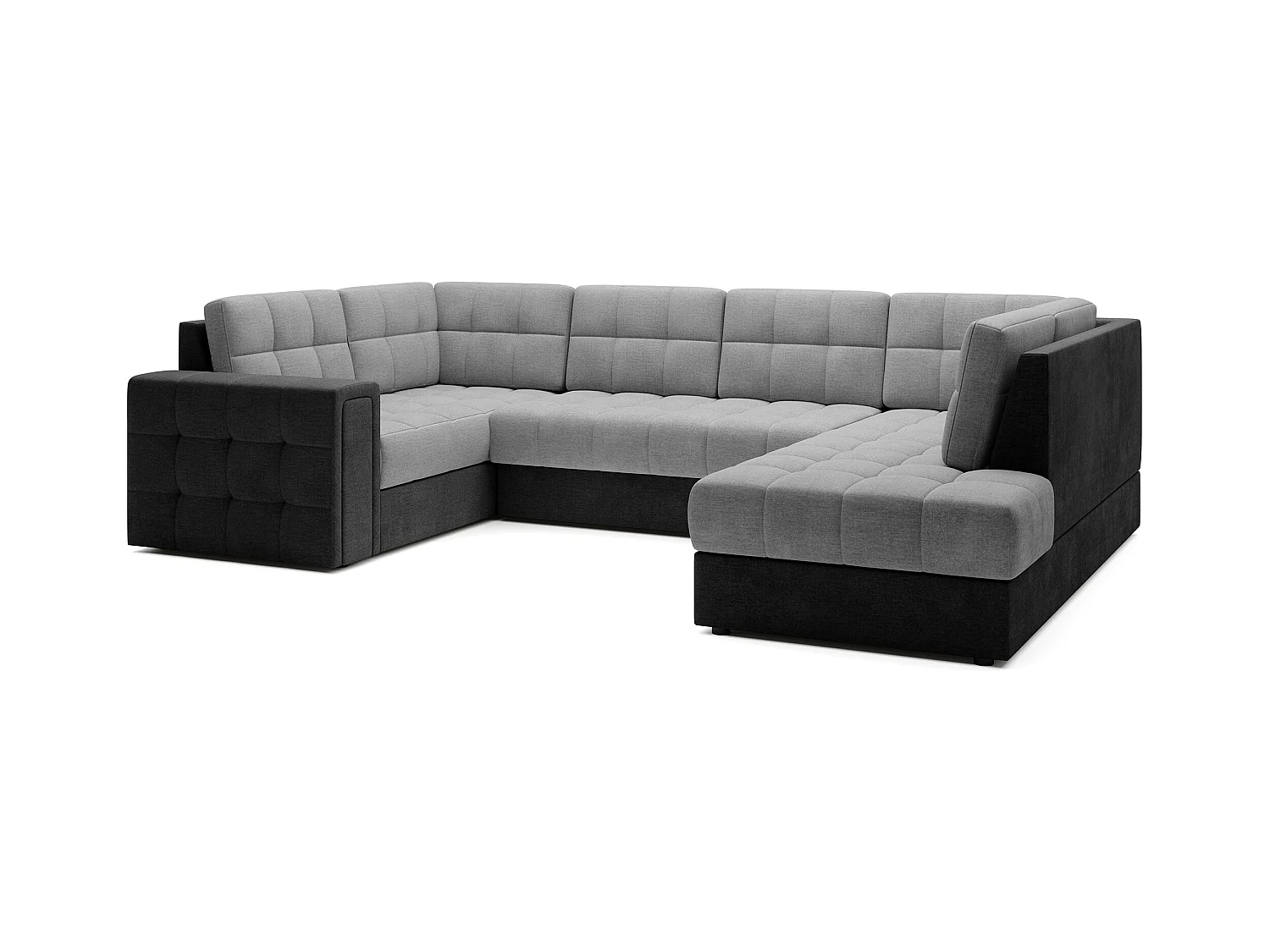 Canapé panoramique BLOOM tissu capitonné - Rangement et convertible-Gris foncé/Gris-Coffre de rangement à droite