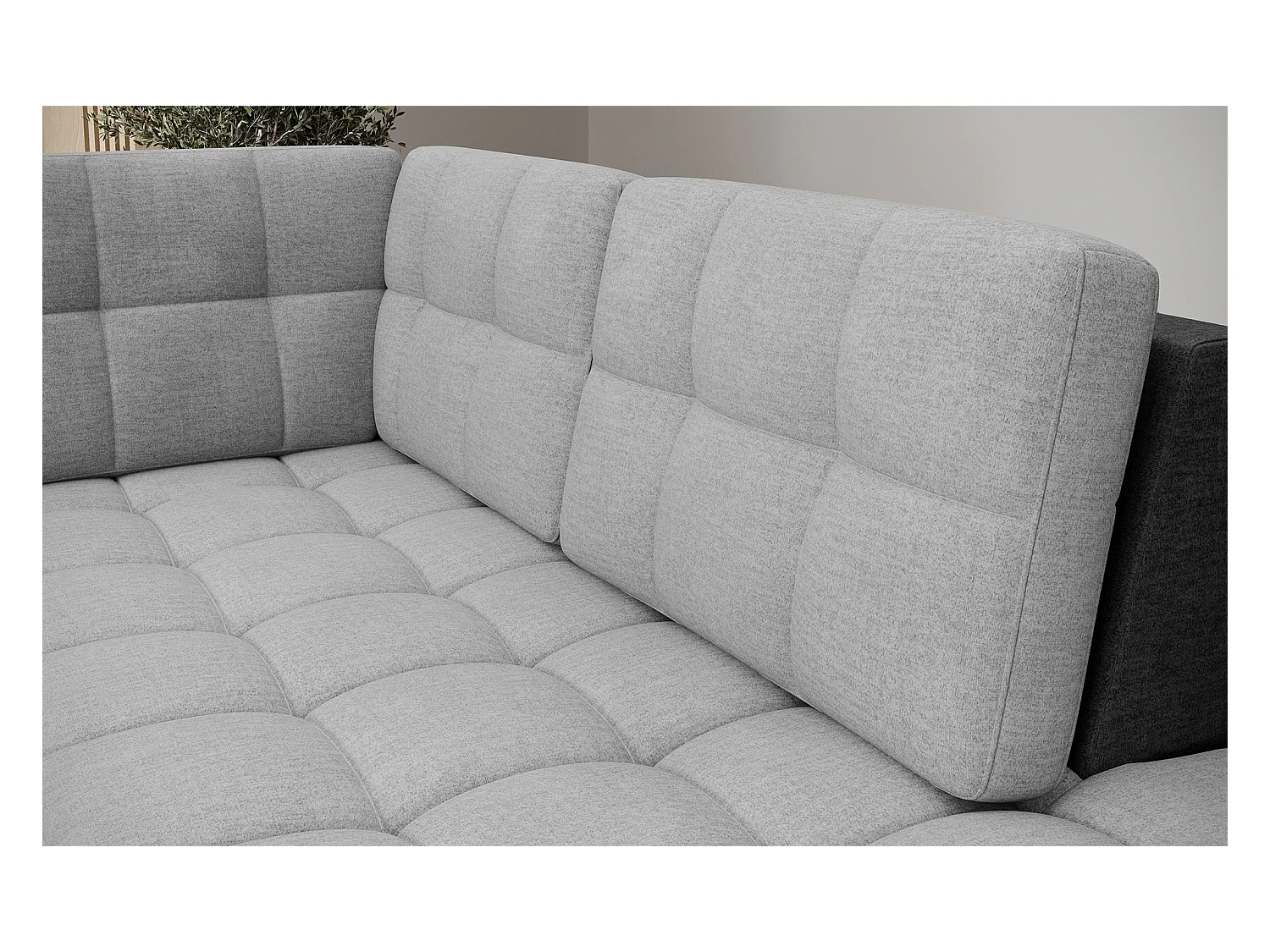 Canapé panoramique BLOOM tissu capitonné - Rangement et convertible-Gris foncé/Gris-Coffre de rangement à droite