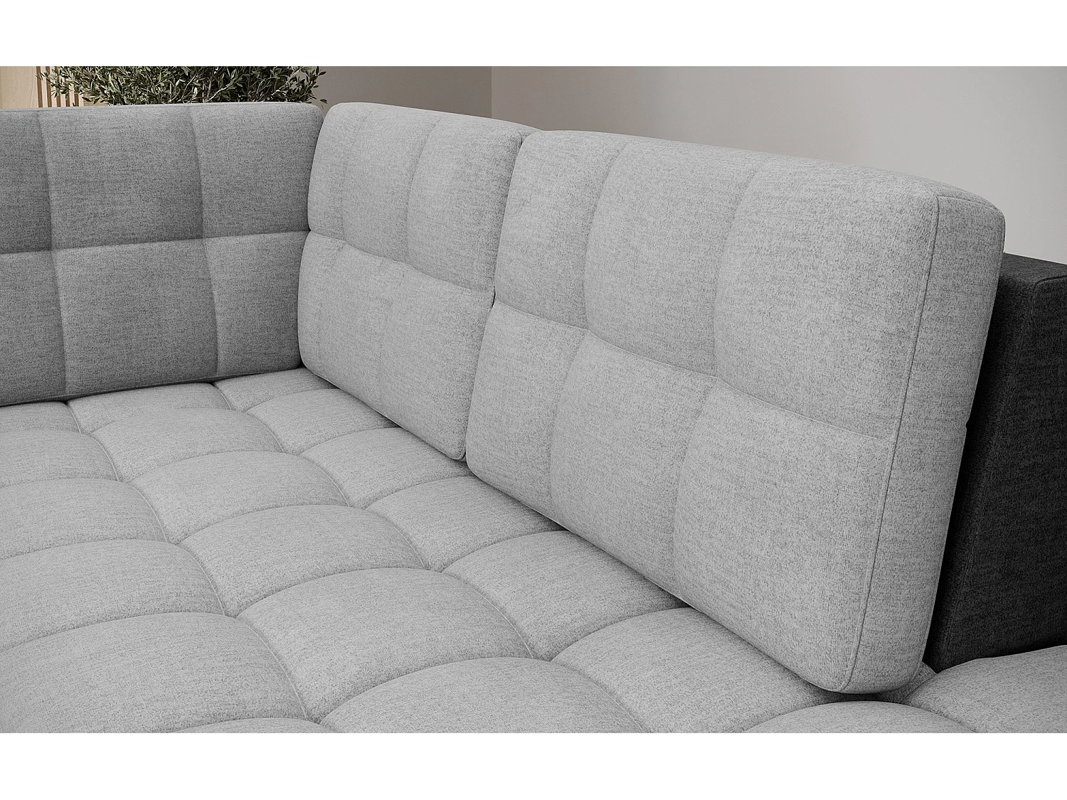 BLOOM panoramische bank in gestoffeerde stof - Opbergruimte en omvormbaar-Kleur -Opslagruimte naar rechts