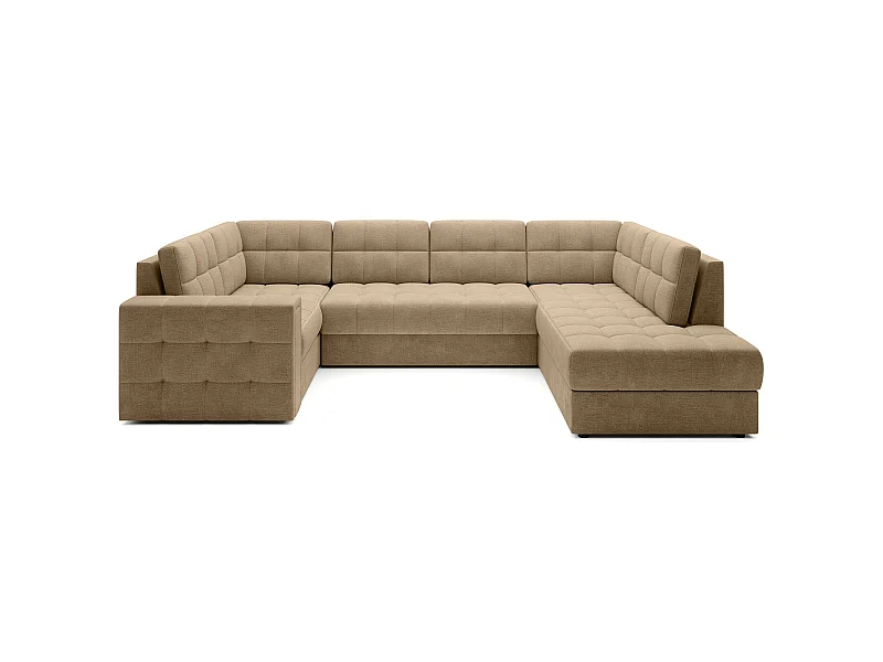 Canapé panoramique BLOOM tissu capitonné - Rangement et convertible-Beige foncé-Coffre de rangement à droite