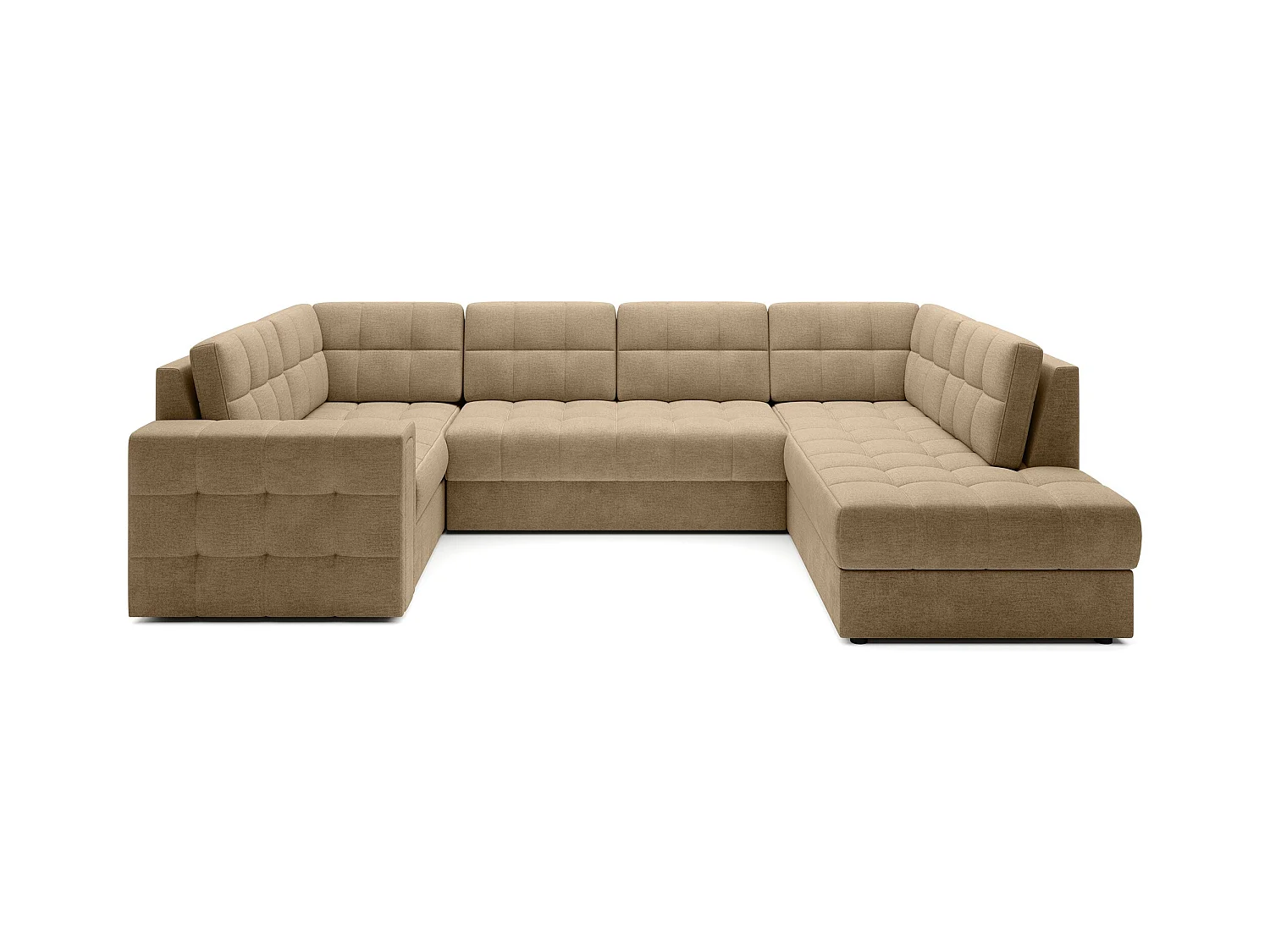 Canapé panoramique BLOOM tissu capitonné - Rangement et convertible-Beige foncé-Coffre de rangement à droite