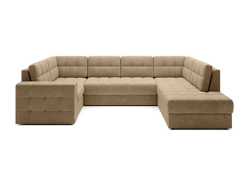 Canapé panoramique BLOOM tissu capitonné - Rangement et convertible-Beige foncé-Coffre de rangement à droite