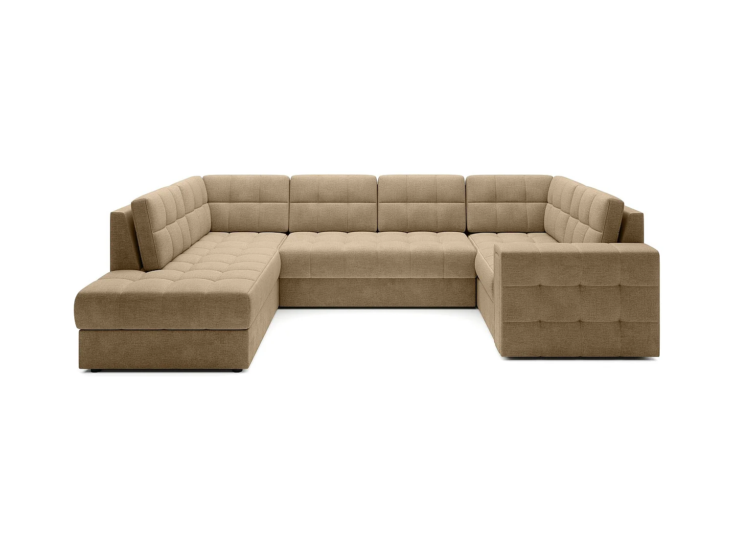 Canapé panoramique BLOOM tissu capitonné - Rangement et convertible-Beige foncé-Coffre de rangement à gauche