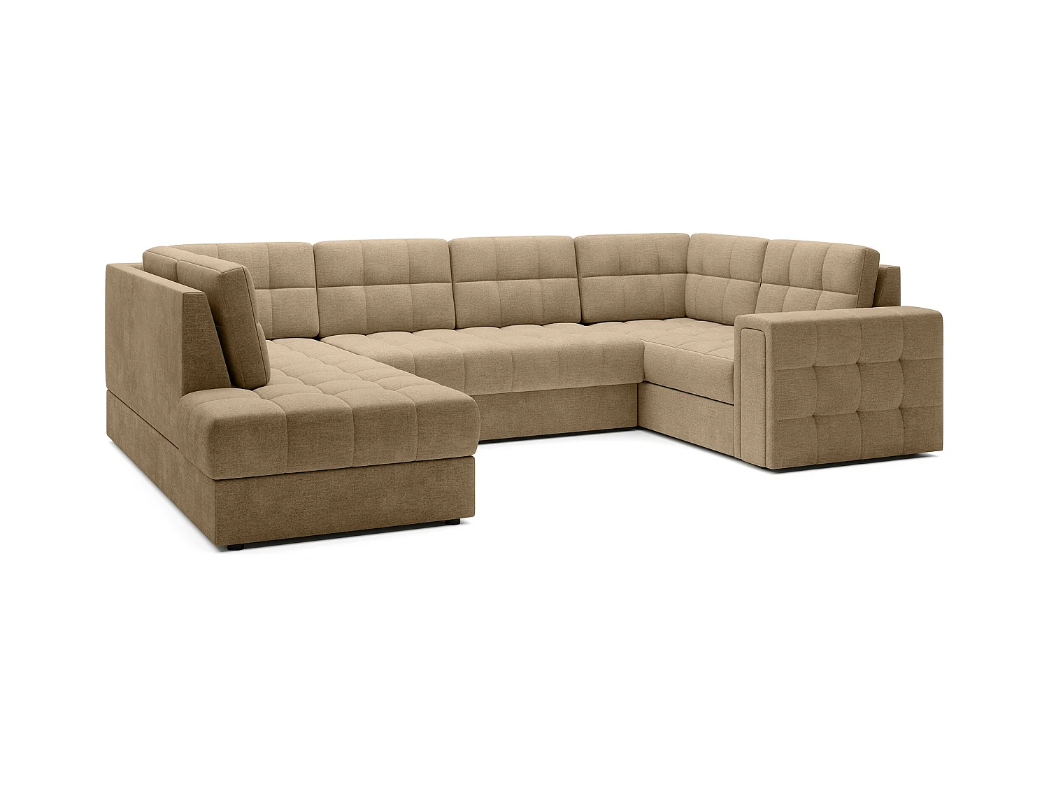 Canapé panoramique BLOOM tissu capitonné - Rangement et convertible-Beige foncé-Coffre de rangement à gauche