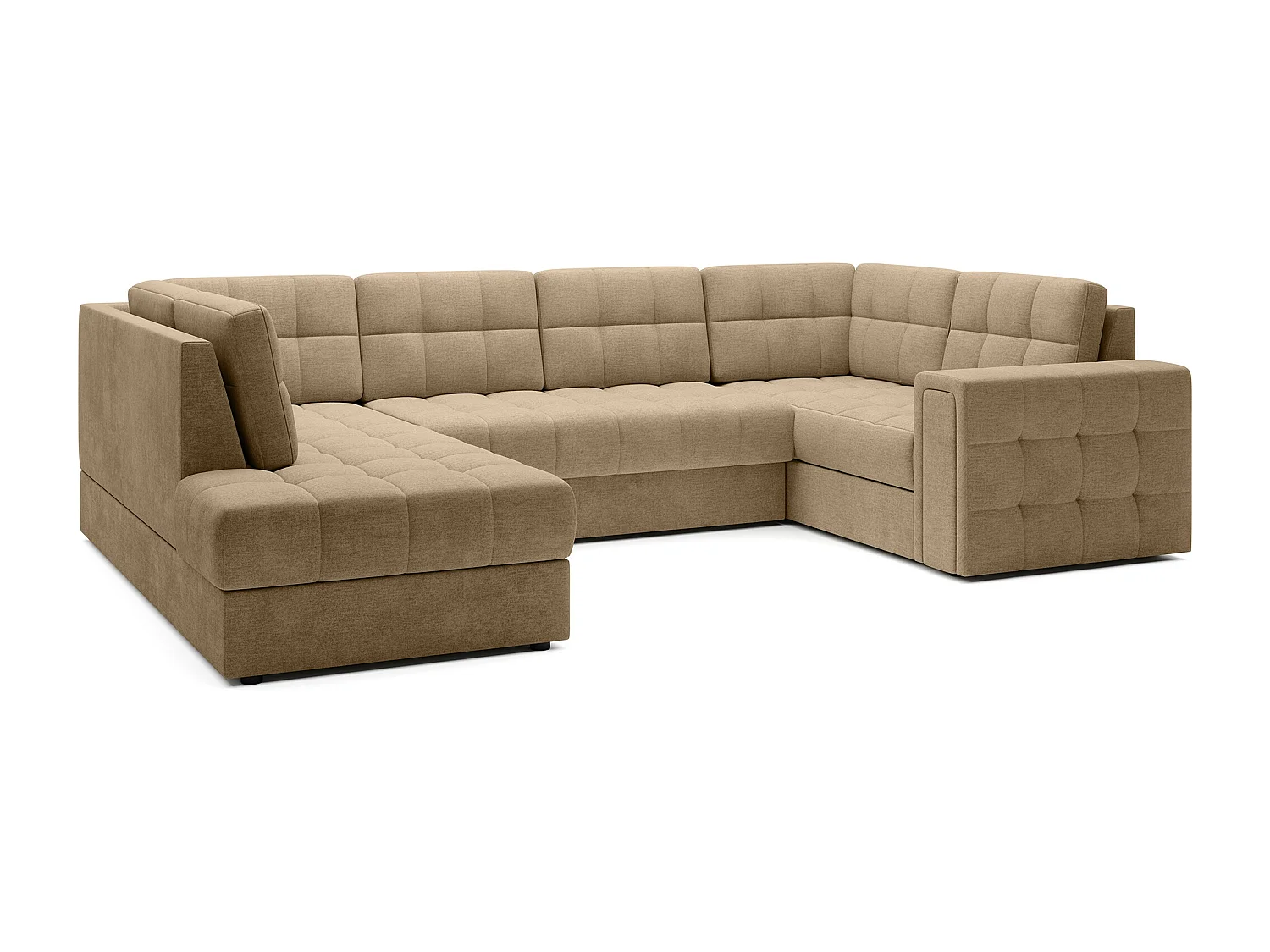 Canapé panoramique BLOOM tissu capitonné - Rangement et convertible-Beige foncé-Coffre de rangement à gauche