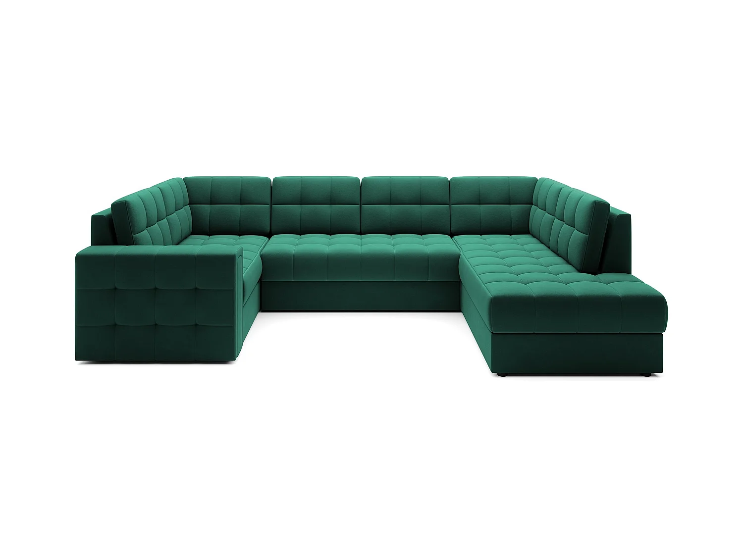 Canapé panoramique BLOOM velours capitonné - Rangement et convertible-Vert-Coffre de rangement à droite