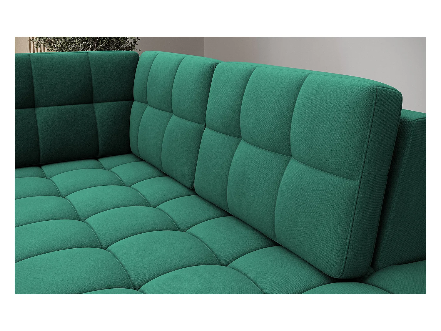 Canapé panoramique BLOOM velours capitonné - Rangement et convertible-Vert-Coffre de rangement à droite