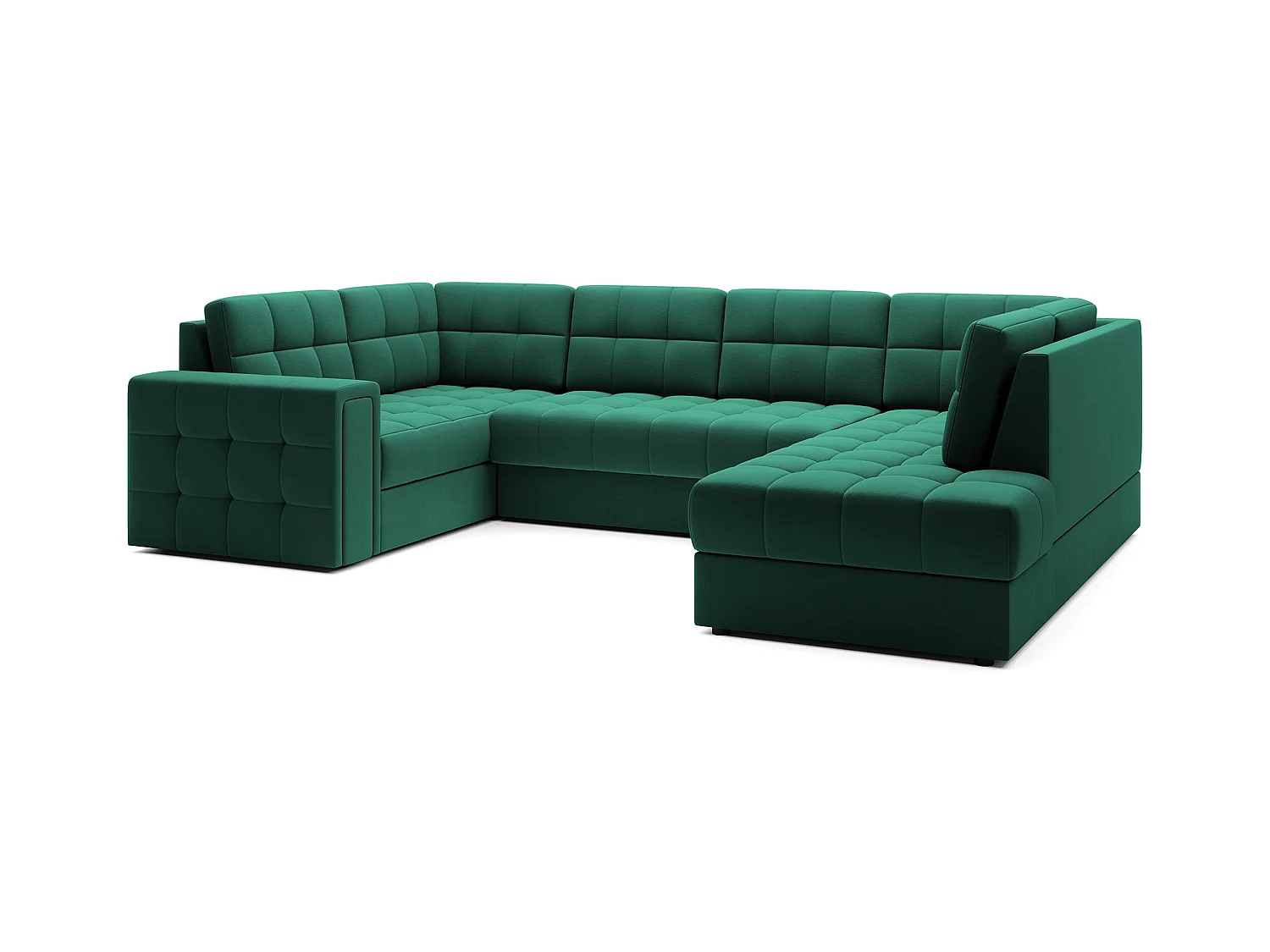 Canapé panoramique BLOOM velours capitonné - Rangement et convertible-Vert-Coffre de rangement à droite