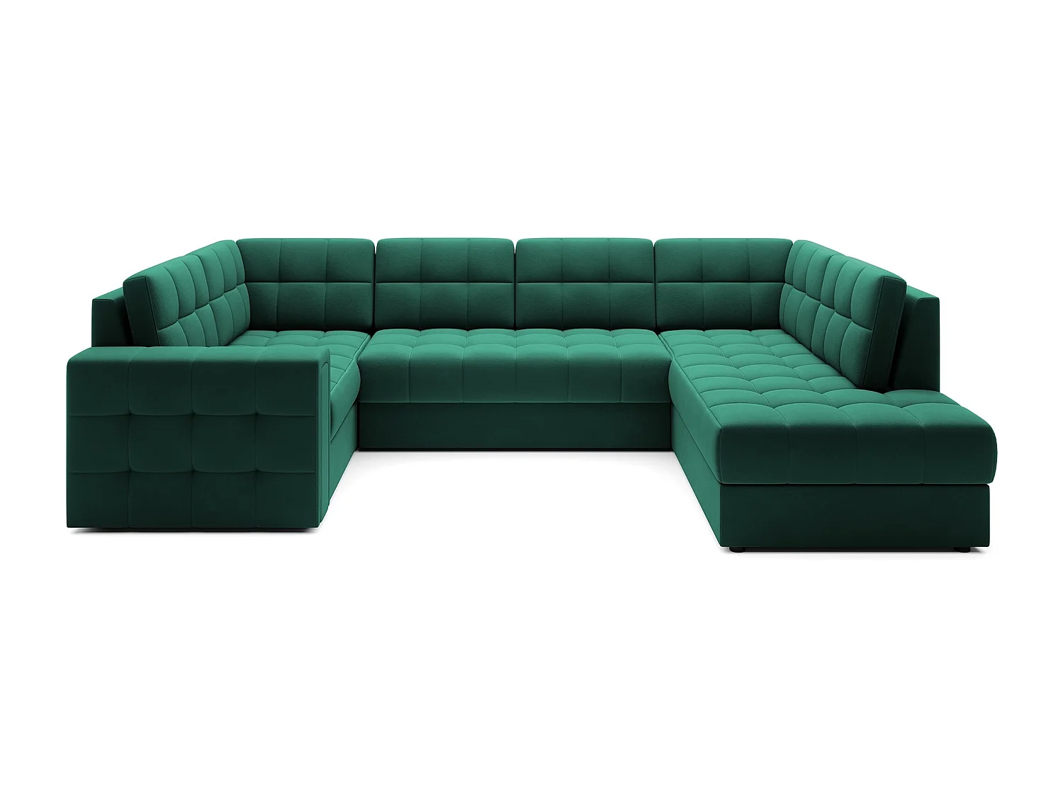 BLOOM panoramische bank in gecapitonneerd fluweel - Opbergruimte en omvormbaar-Kleur Groente-Opslagruimte naar rechts