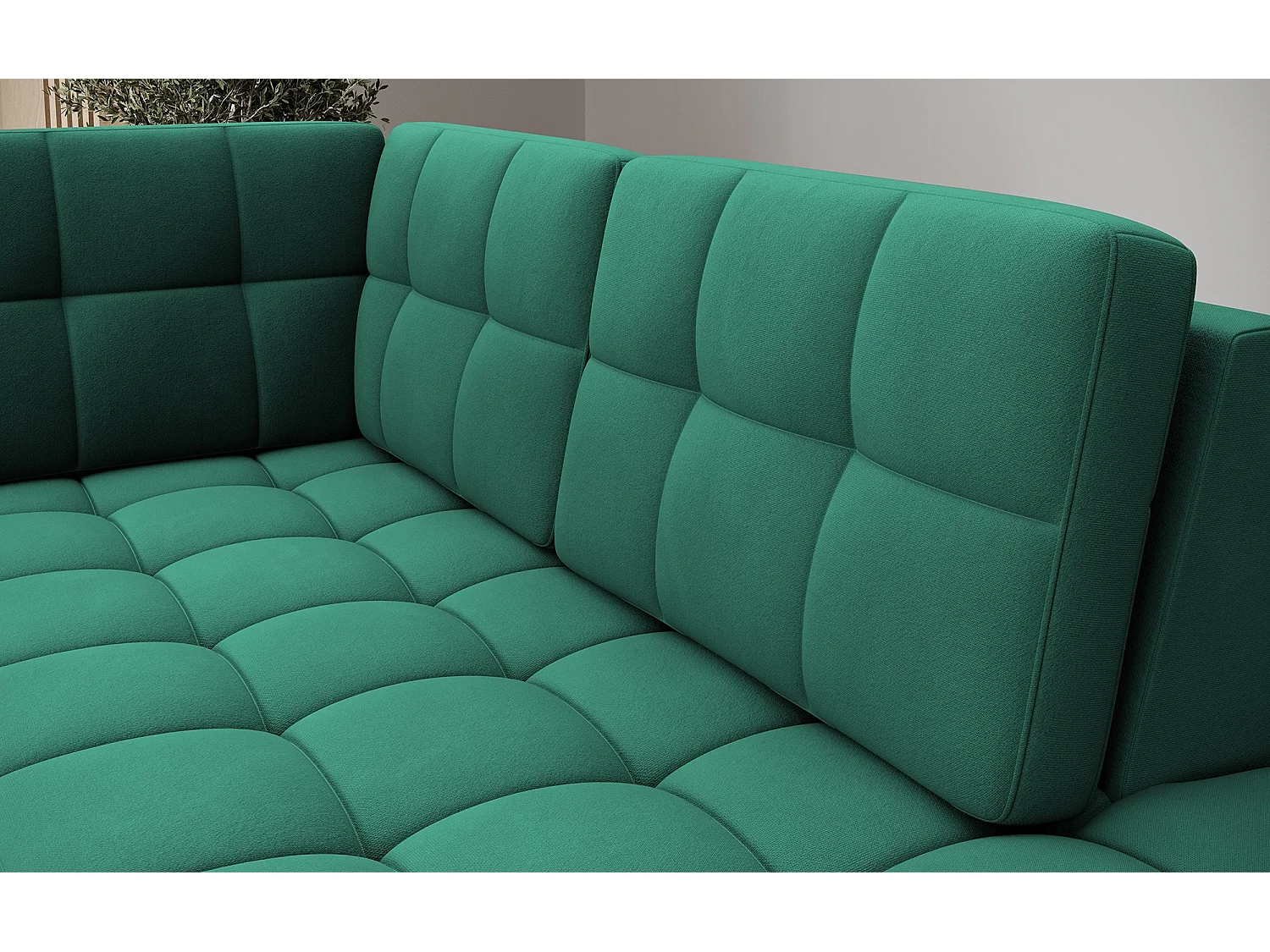 BLOOM panoramische bank in gecapitonneerd fluweel - Opbergruimte en omvormbaar-Kleur Groente-Opslagruimte naar rechts