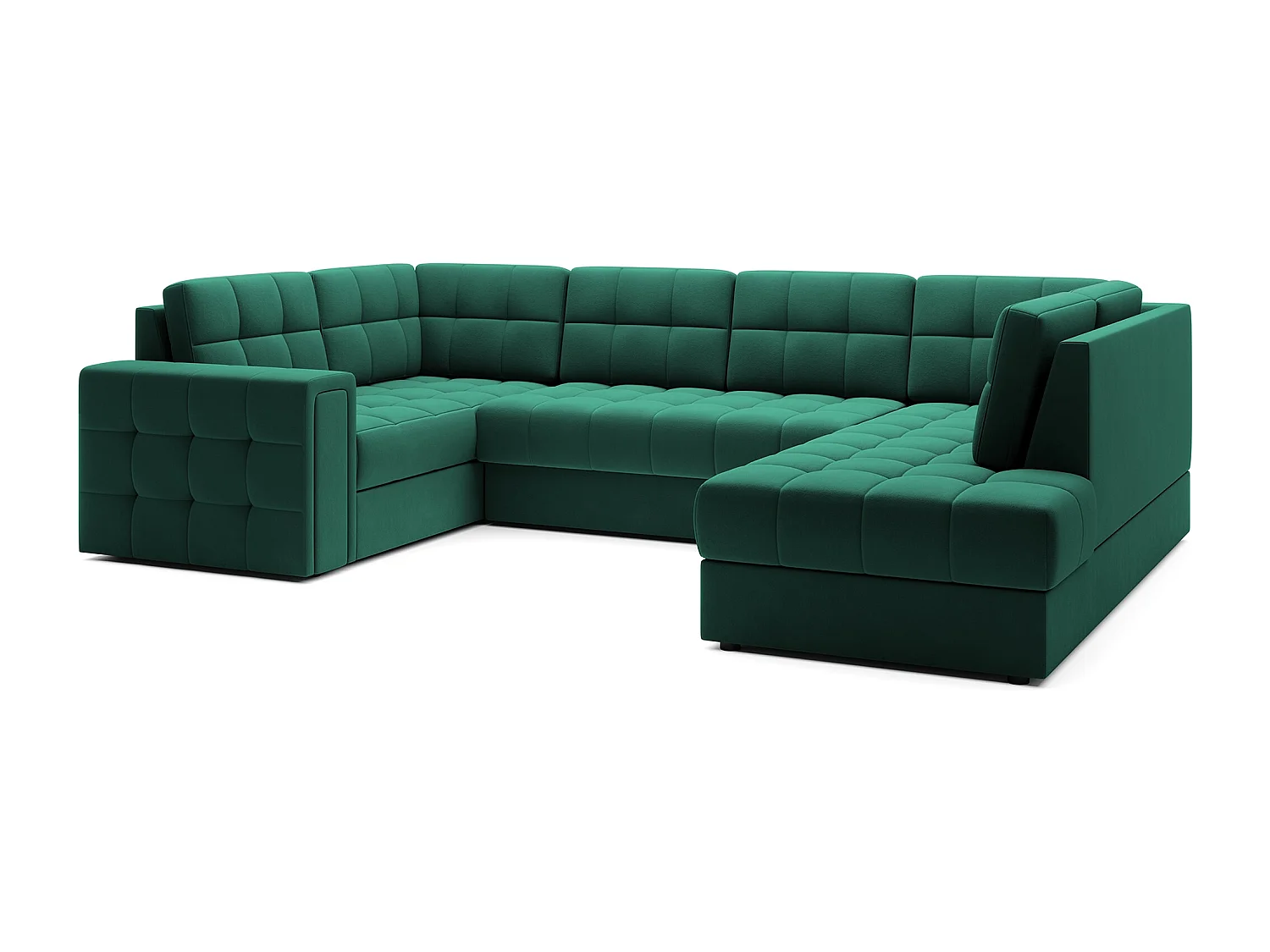 BLOOM panoramische bank in gecapitonneerd fluweel - Opbergruimte en omvormbaar-Kleur Groente-Opslagruimte naar rechts