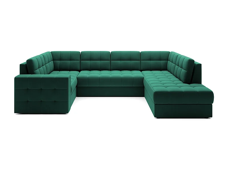 Canapé panoramique BLOOM velours capitonné - Rangement et convertible-Vert-Coffre de rangement à droite