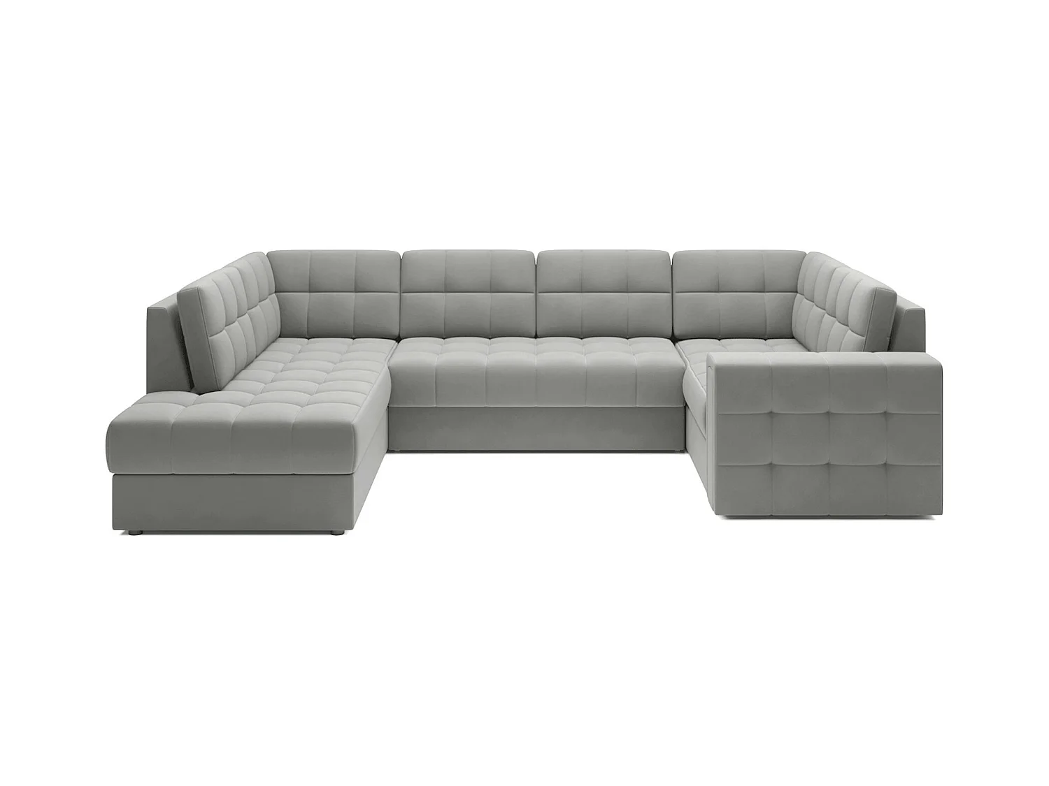 Canapé panoramique BLOOM velours capitonné - Rangement et convertible-Gris souris-Coffre de rangement à gauche
