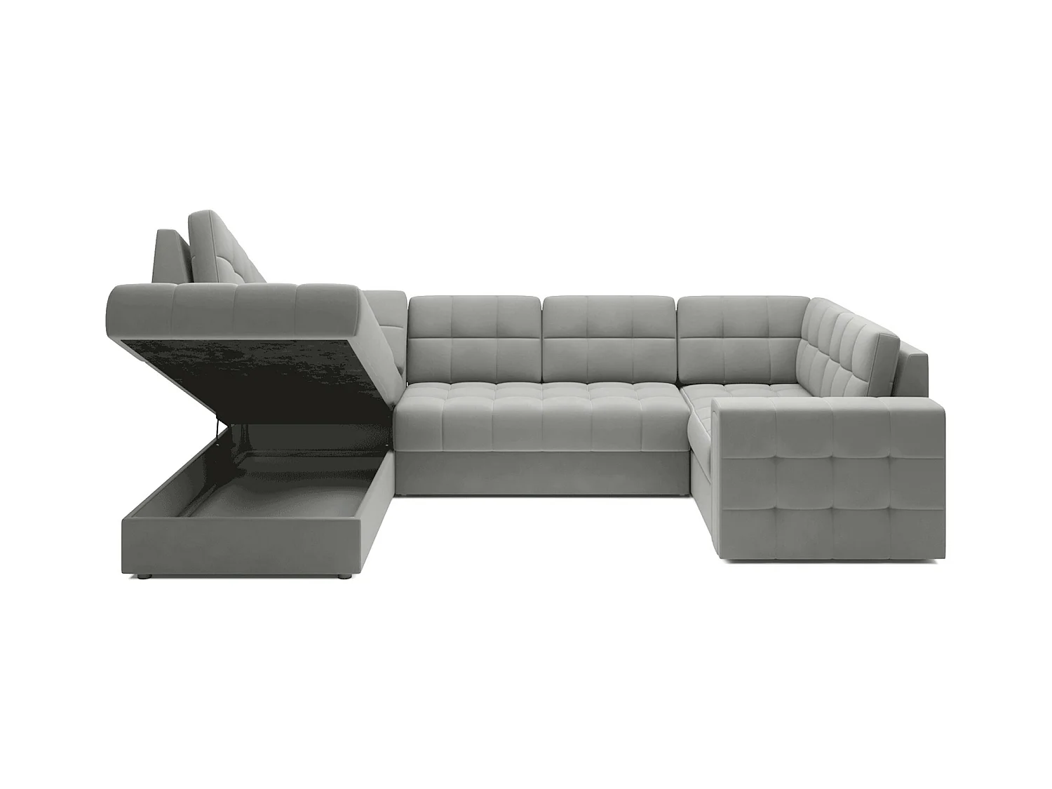 Canapé panoramique BLOOM velours capitonné - Rangement et convertible-Gris souris-Coffre de rangement à gauche