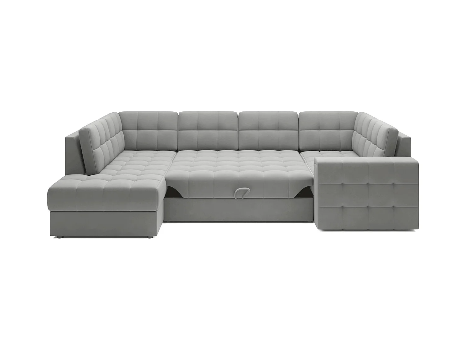 Canapé panoramique BLOOM velours capitonné - Rangement et convertible-Gris souris-Coffre de rangement à gauche