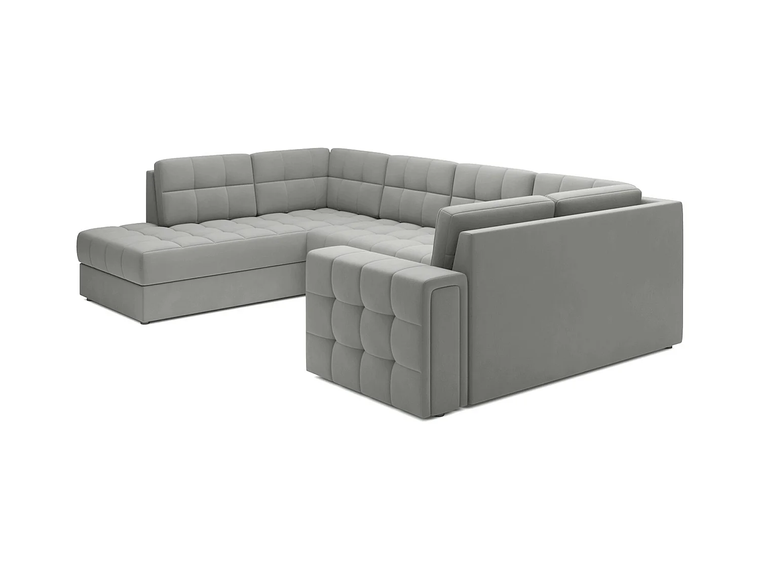Canapé panoramique BLOOM velours capitonné - Rangement et convertible-Gris souris-Coffre de rangement à gauche