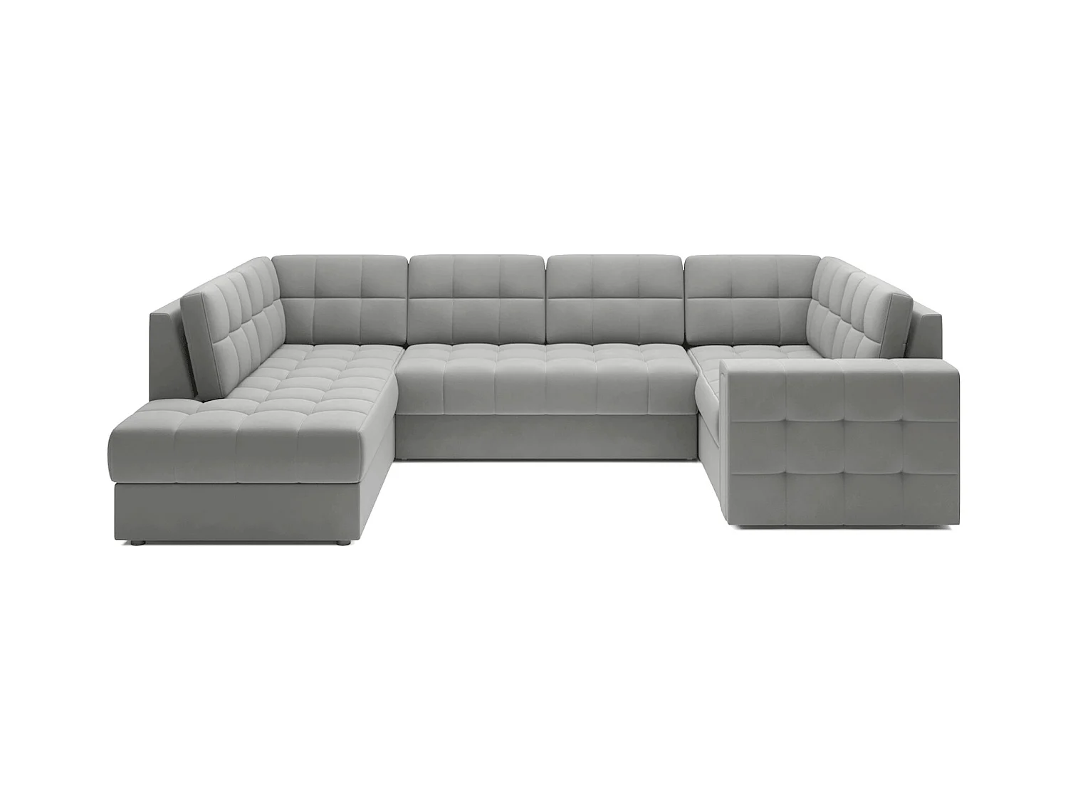 Canapé panoramique BLOOM velours capitonné - Rangement et convertible-Gris souris-Coffre de rangement à gauche