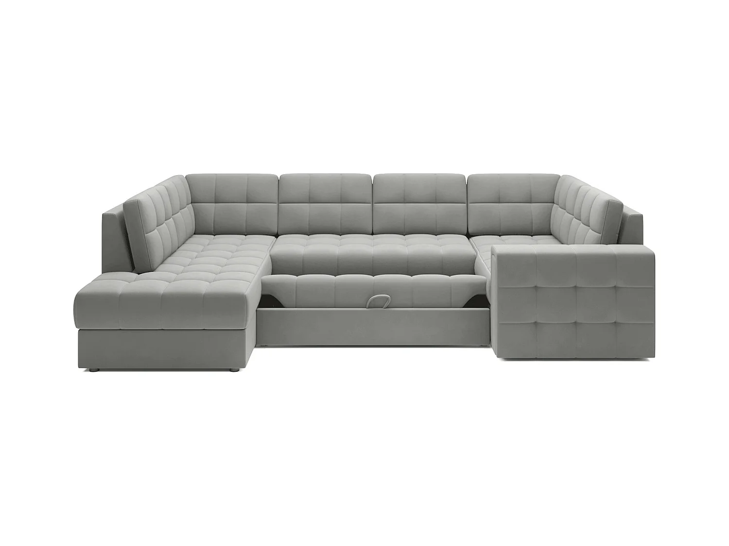Canapé panoramique BLOOM velours capitonné - Rangement et convertible-Gris souris-Coffre de rangement à gauche
