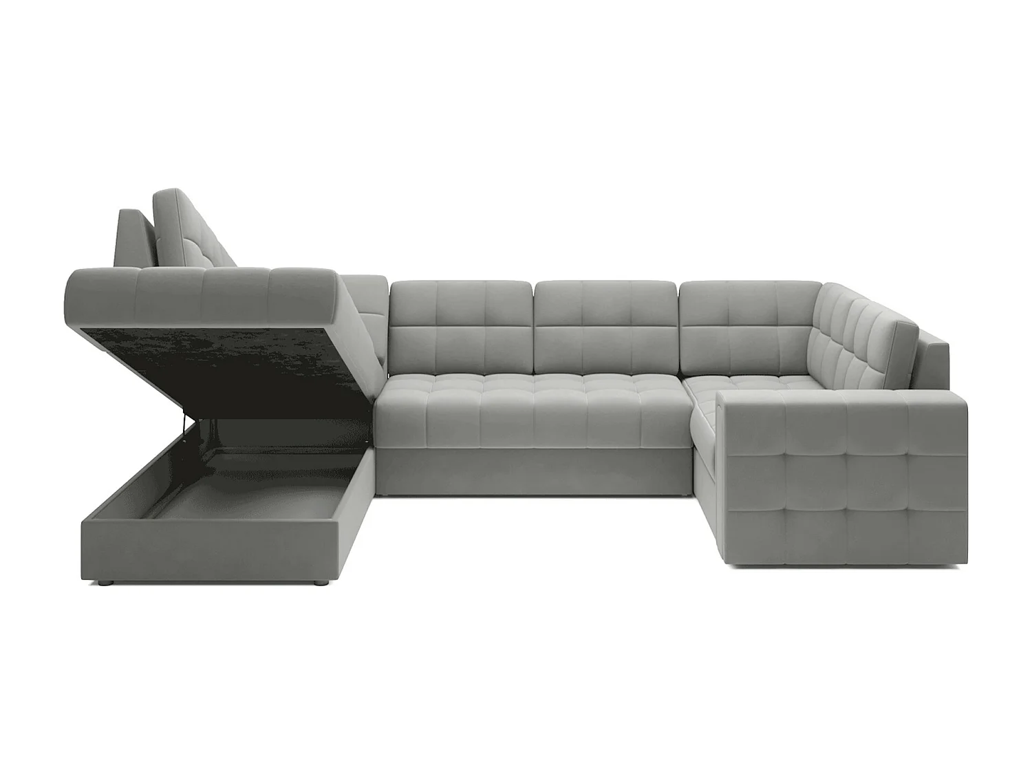 Canapé panoramique BLOOM velours capitonné - Rangement et convertible-Gris souris-Coffre de rangement à gauche