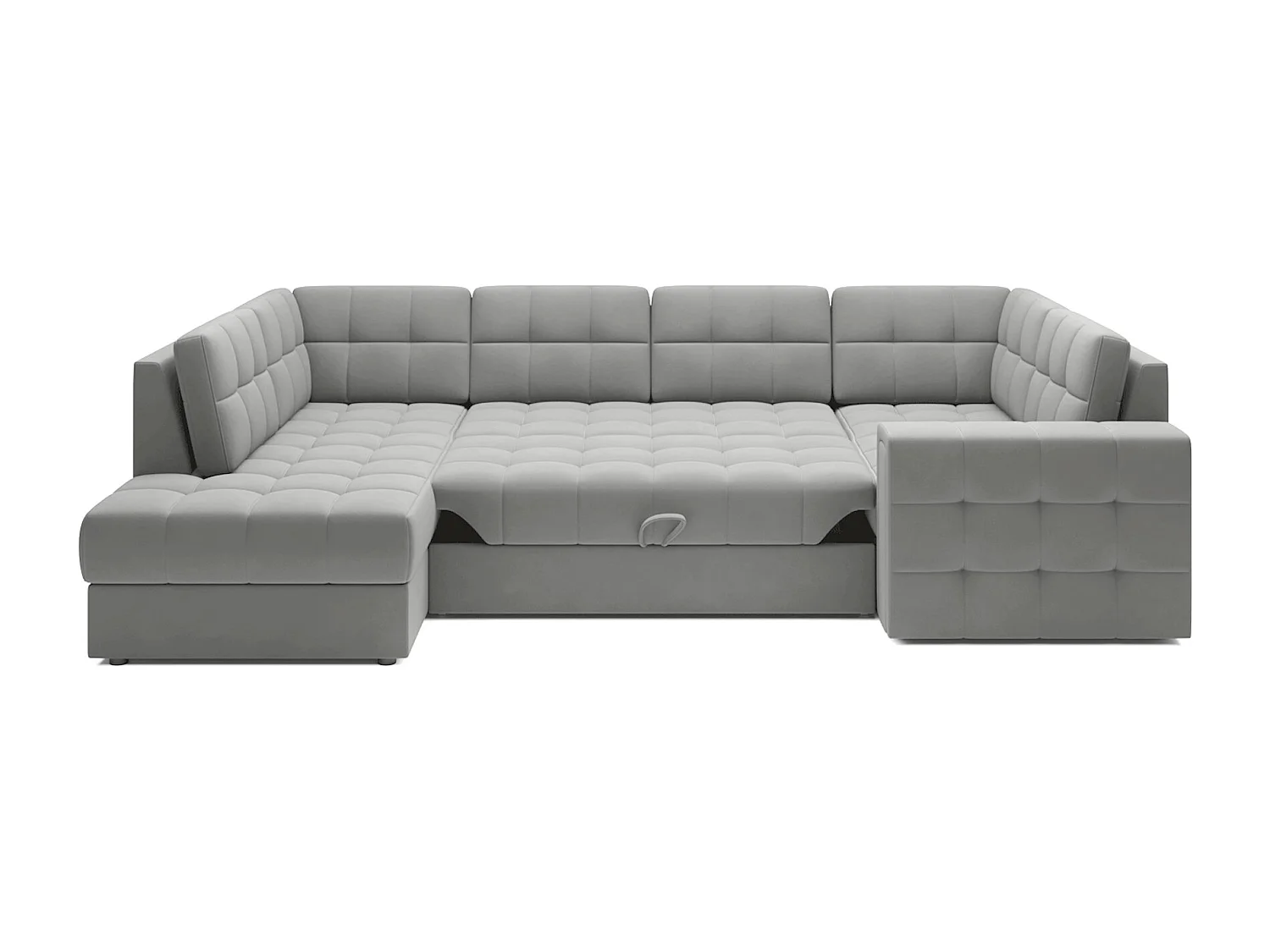 Canapé panoramique BLOOM velours capitonné - Rangement et convertible-Gris souris-Coffre de rangement à gauche