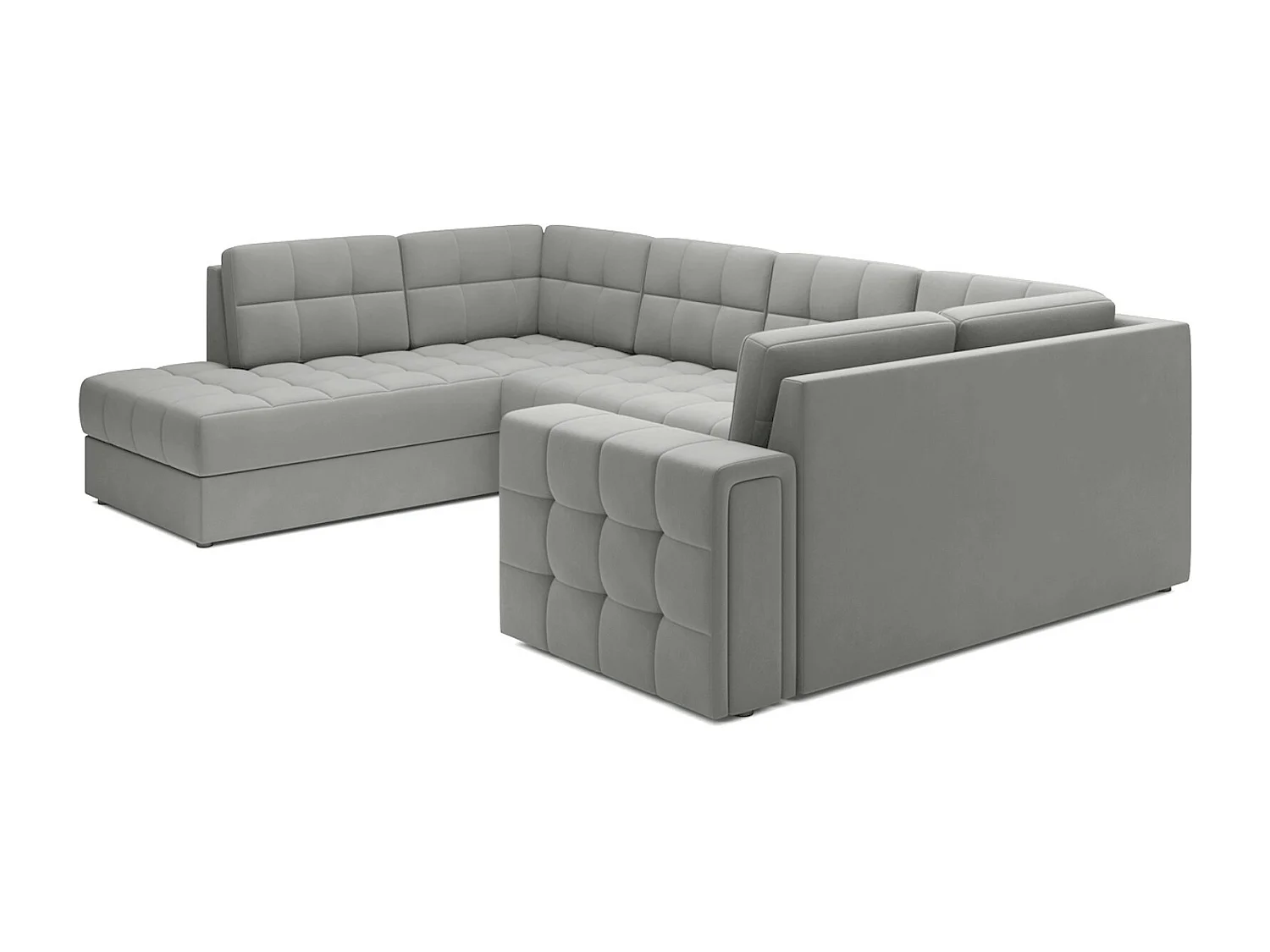 Canapé panoramique BLOOM velours capitonné - Rangement et convertible-Gris souris-Coffre de rangement à gauche