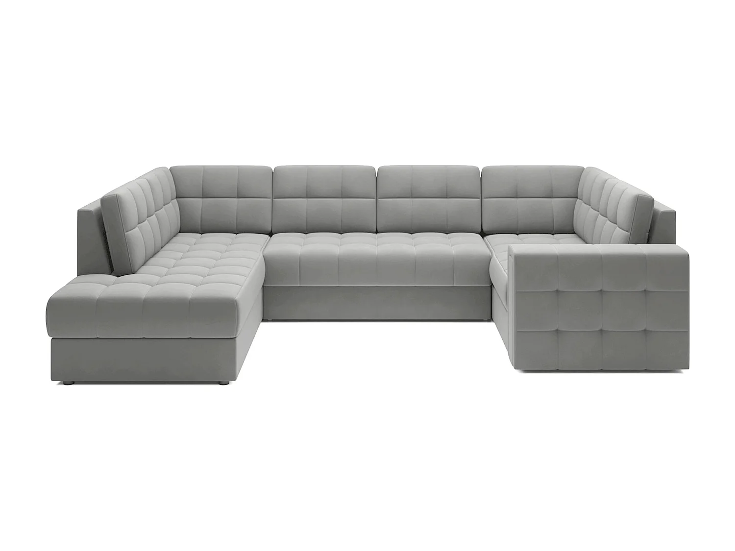 Canapé panoramique BLOOM velours capitonné - Rangement et convertible-Gris souris-Coffre de rangement à gauche