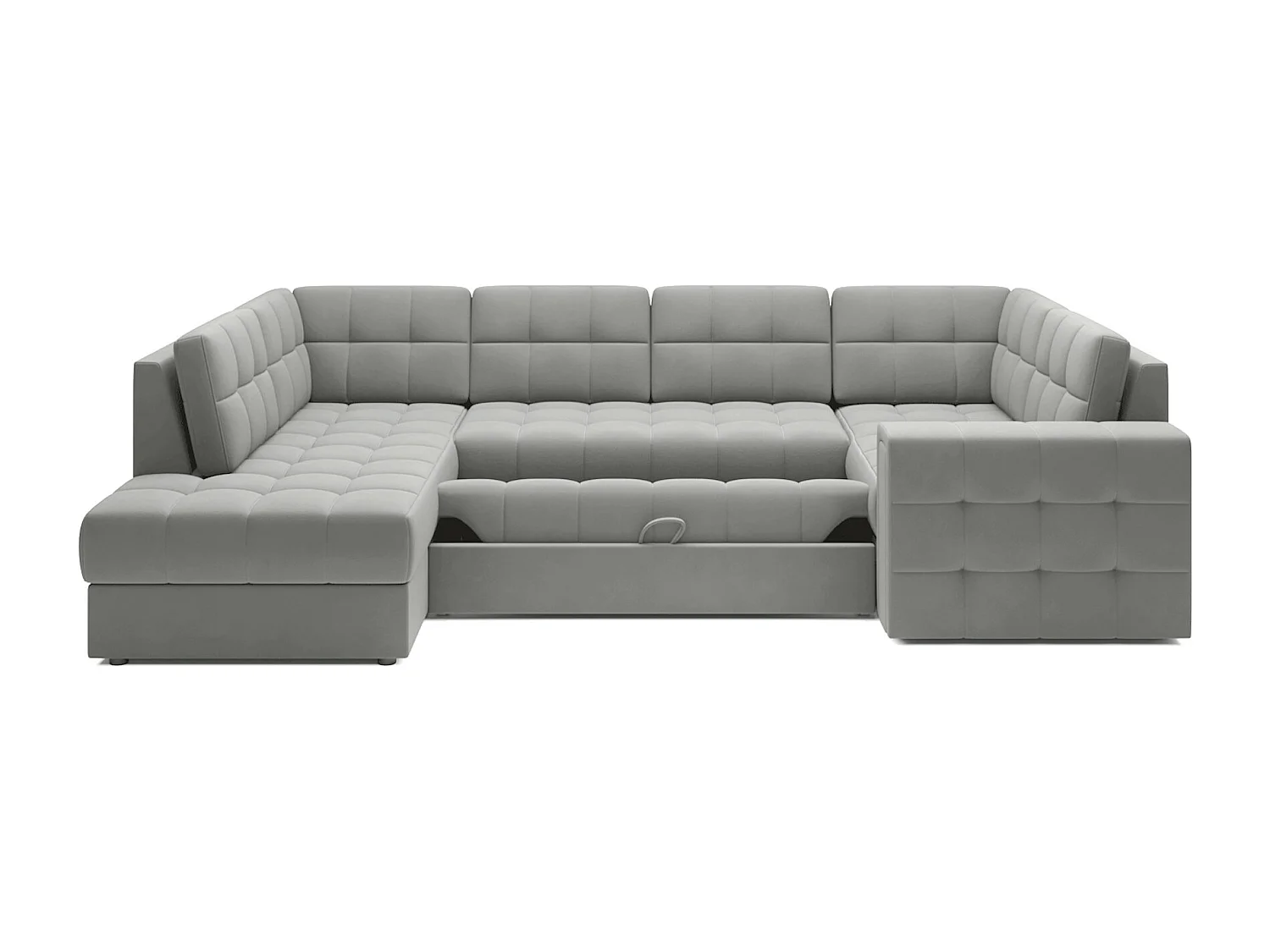 Canapé panoramique BLOOM velours capitonné - Rangement et convertible-Gris souris-Coffre de rangement à gauche