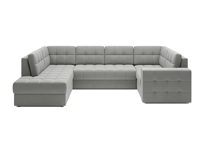 Canapé panoramique BLOOM velours capitonné - Rangement et convertible-Gris souris-Coffre de rangement à gauche