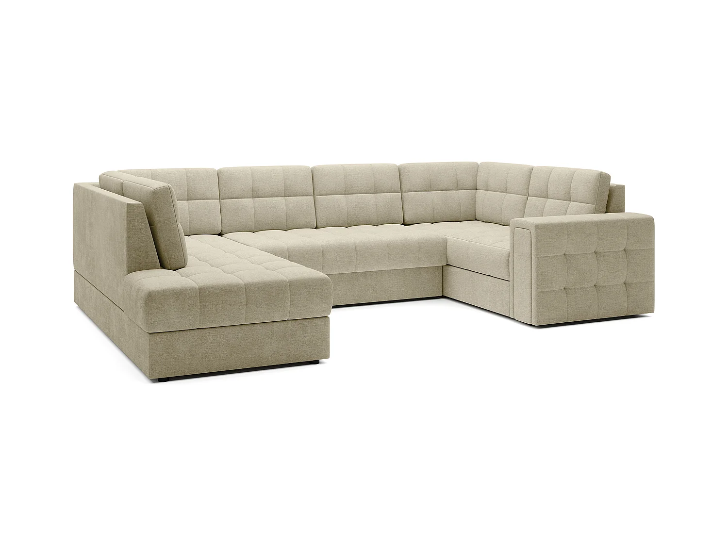 BLOOM panoramische bank in gecapitonneerd fluweel - Opbergruimte en omvormbaar-Kleur Licht beige-Opslagruimte naar links