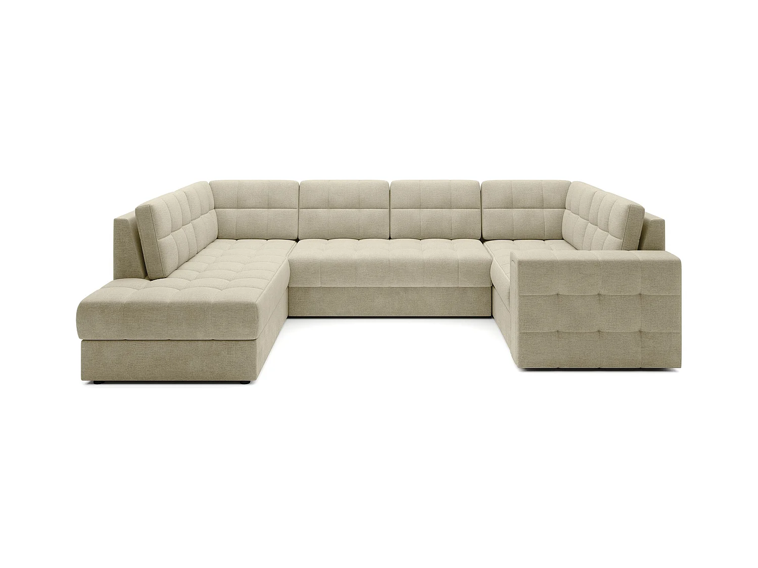 Canapé panoramique BLOOM velours capitonné - Rangement et convertible-Beige clair-Coffre de rangement à gauche