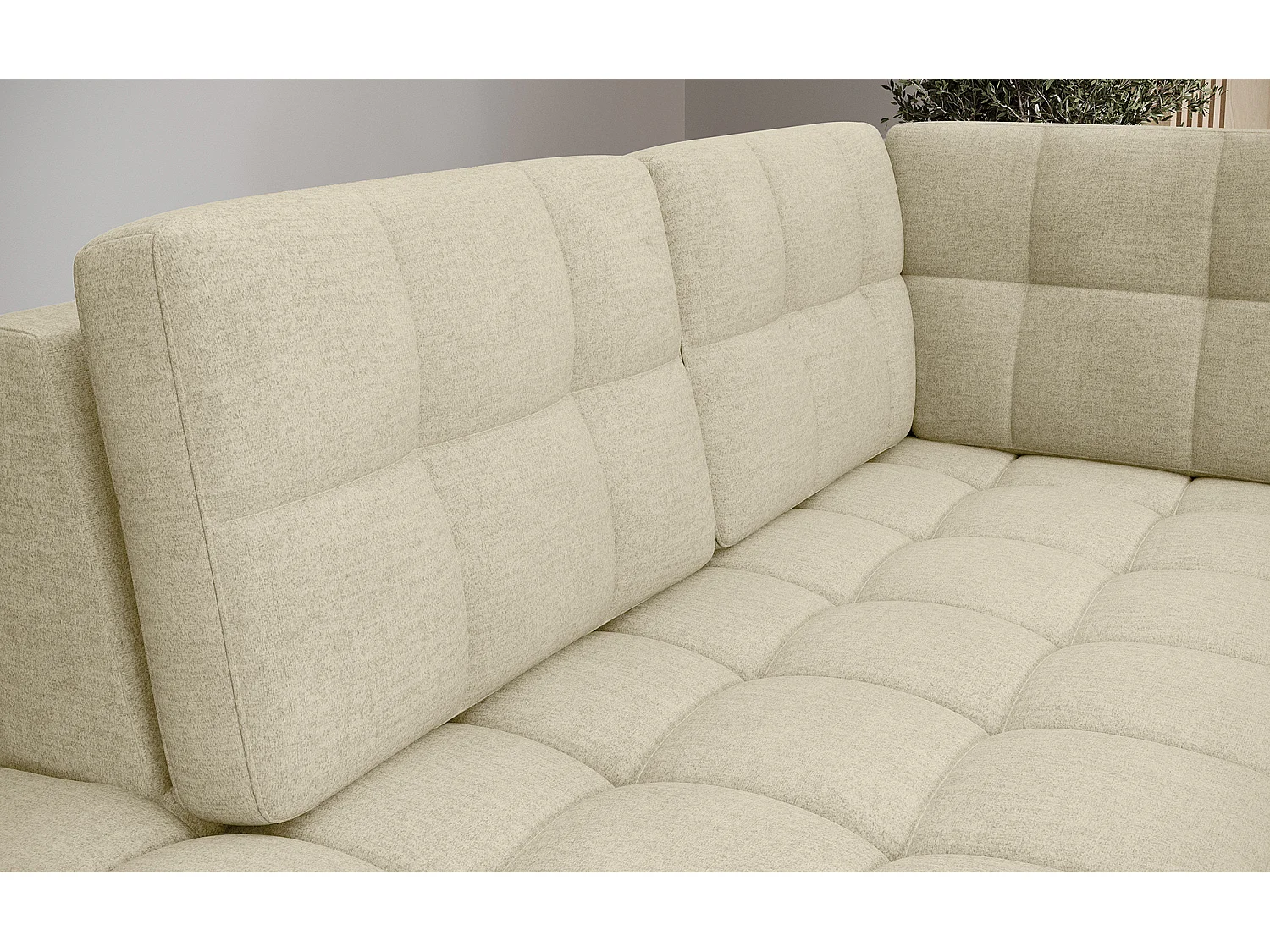 Canapé panoramique BLOOM velours capitonné - Rangement et convertible-Beige clair-Coffre de rangement à gauche