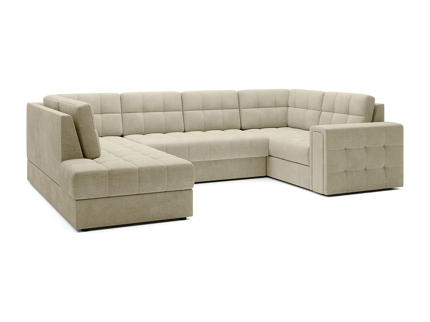 Canapé panoramique BLOOM velours capitonné - Rangement et convertible-Beige clair-Coffre de rangement à gauche