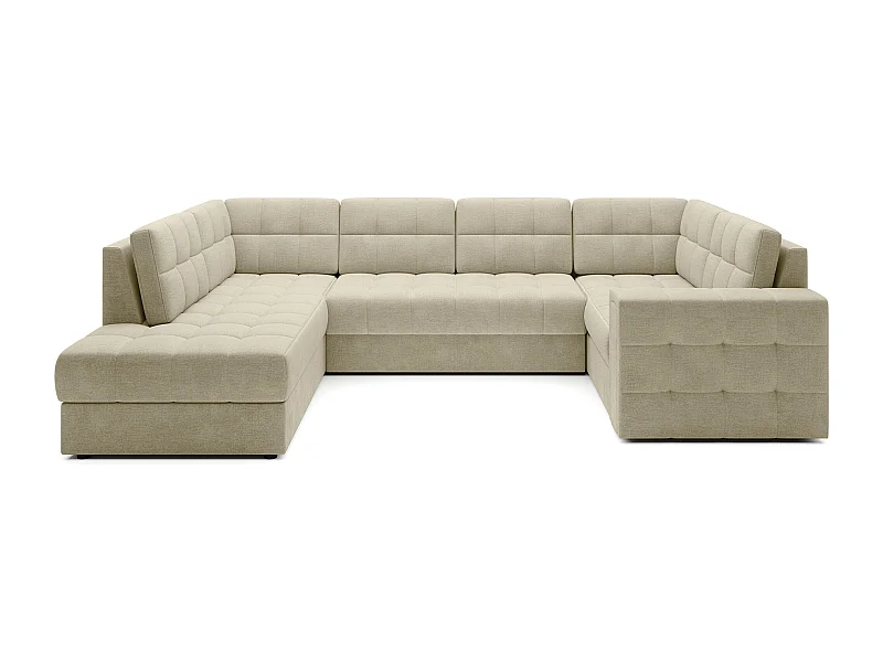 Canapé panoramique BLOOM velours capitonné - Rangement et convertible-Beige clair-Coffre de rangement à gauche