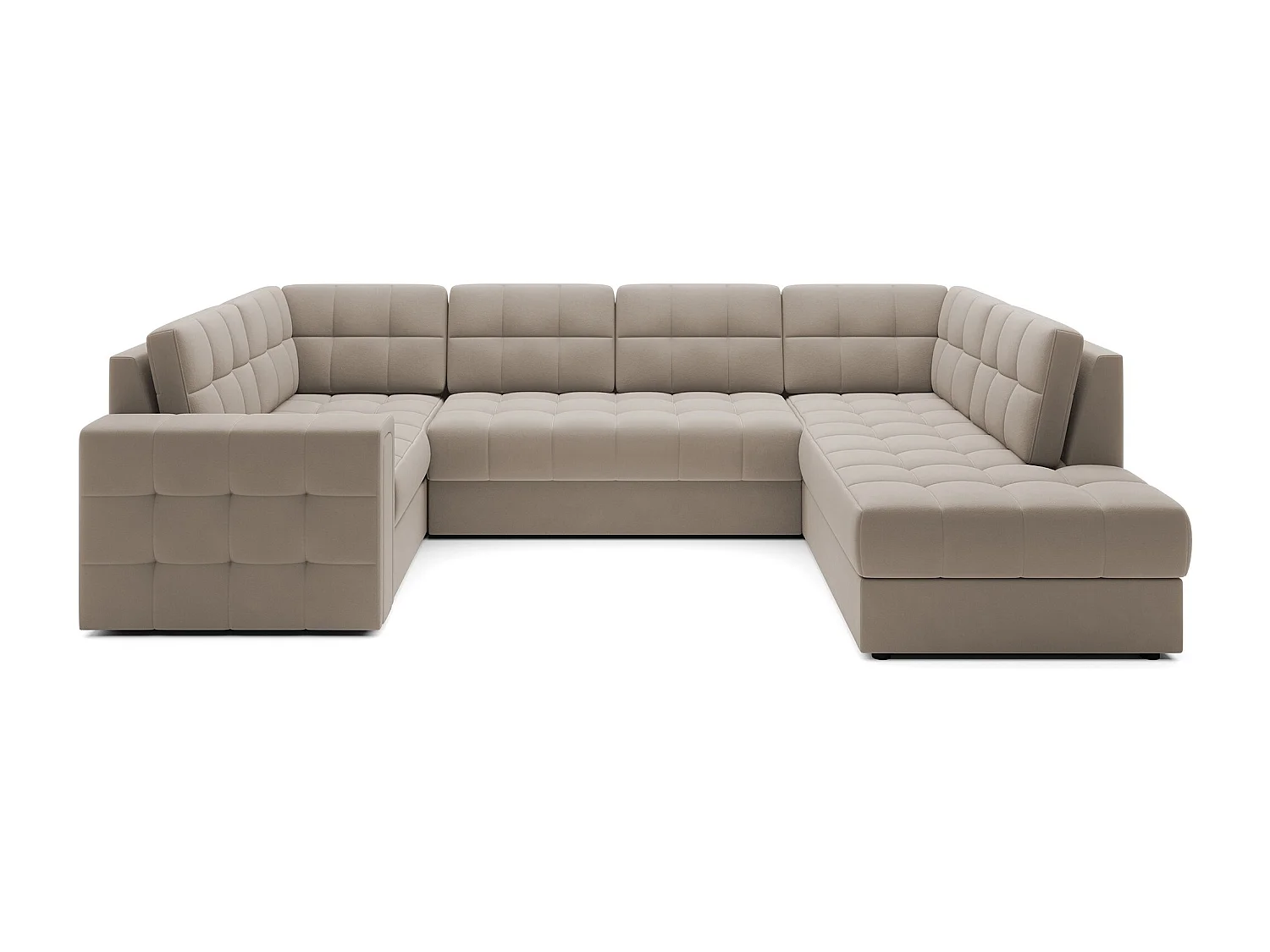 Canapé panoramique BLOOM velours capitonné - Rangement et convertible-Taupe-Coffre de rangement à droite