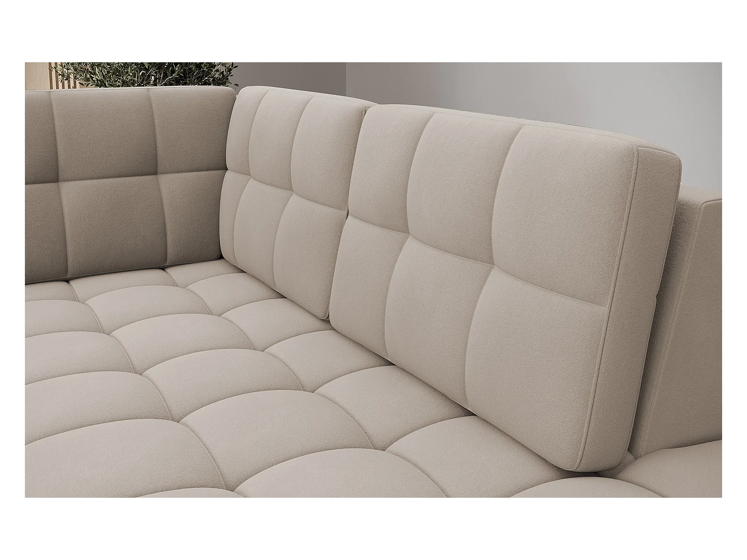 Canapé panoramique BLOOM velours capitonné - Rangement et convertible-Taupe-Coffre de rangement à droite