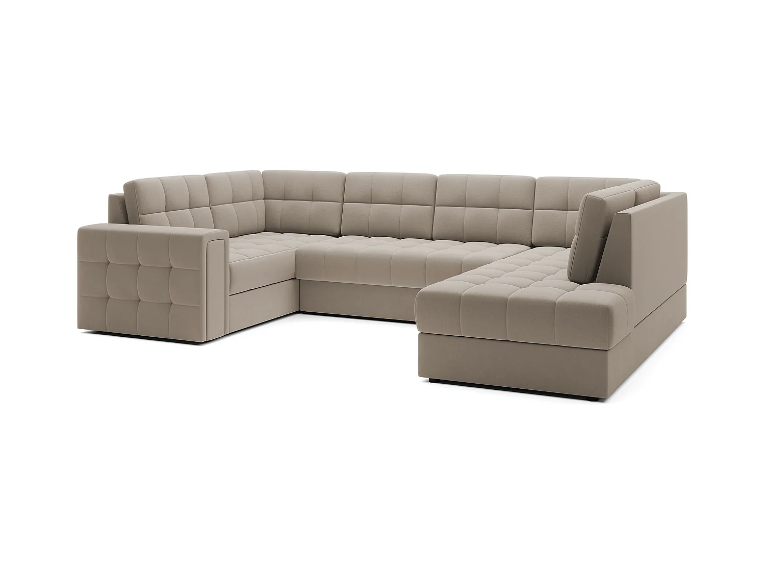 Canapé panoramique BLOOM velours capitonné - Rangement et convertible-Taupe-Coffre de rangement à droite