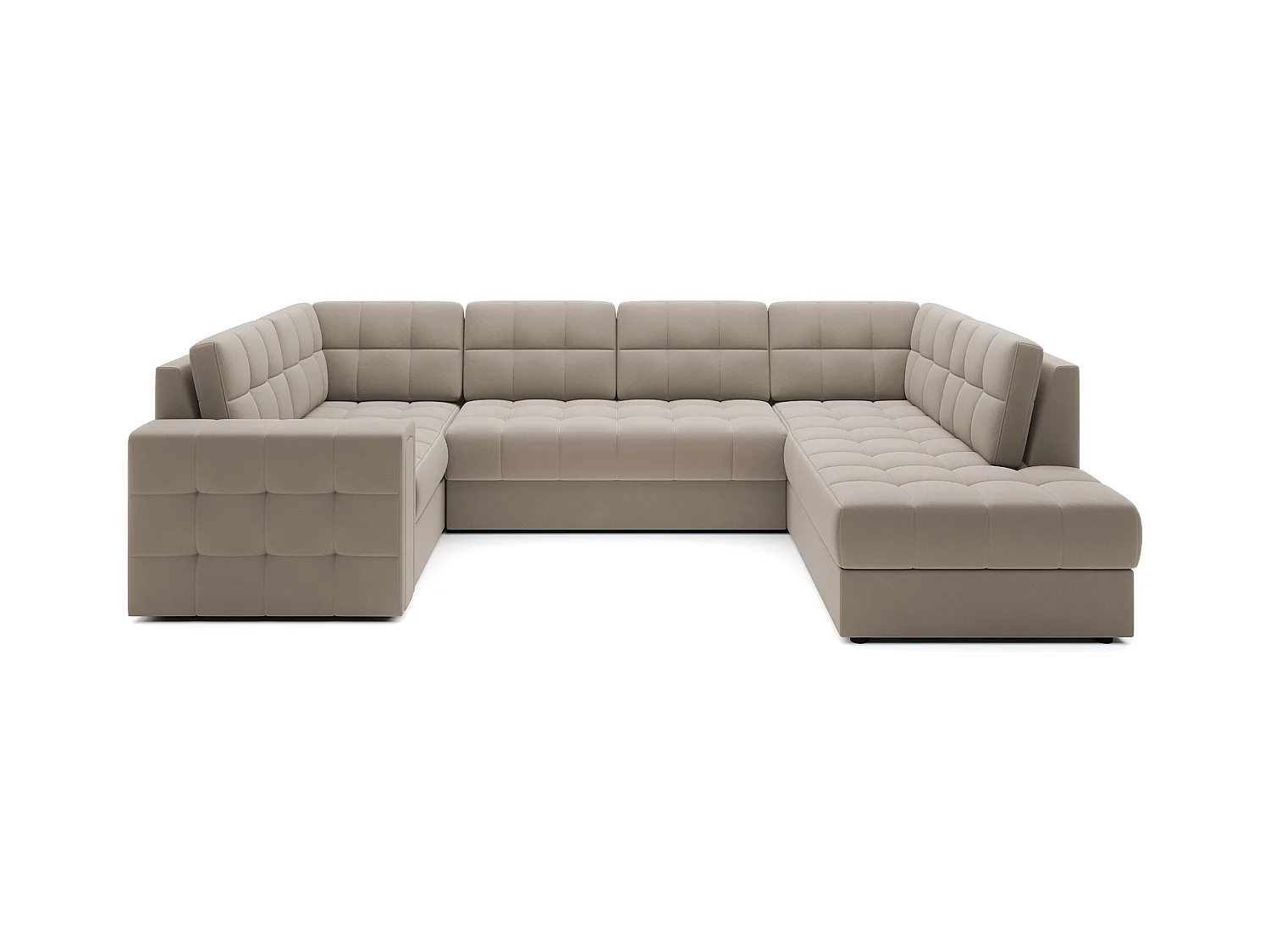 Canapé panoramique BLOOM velours capitonné - Rangement et convertible-Taupe-Coffre de rangement à droite