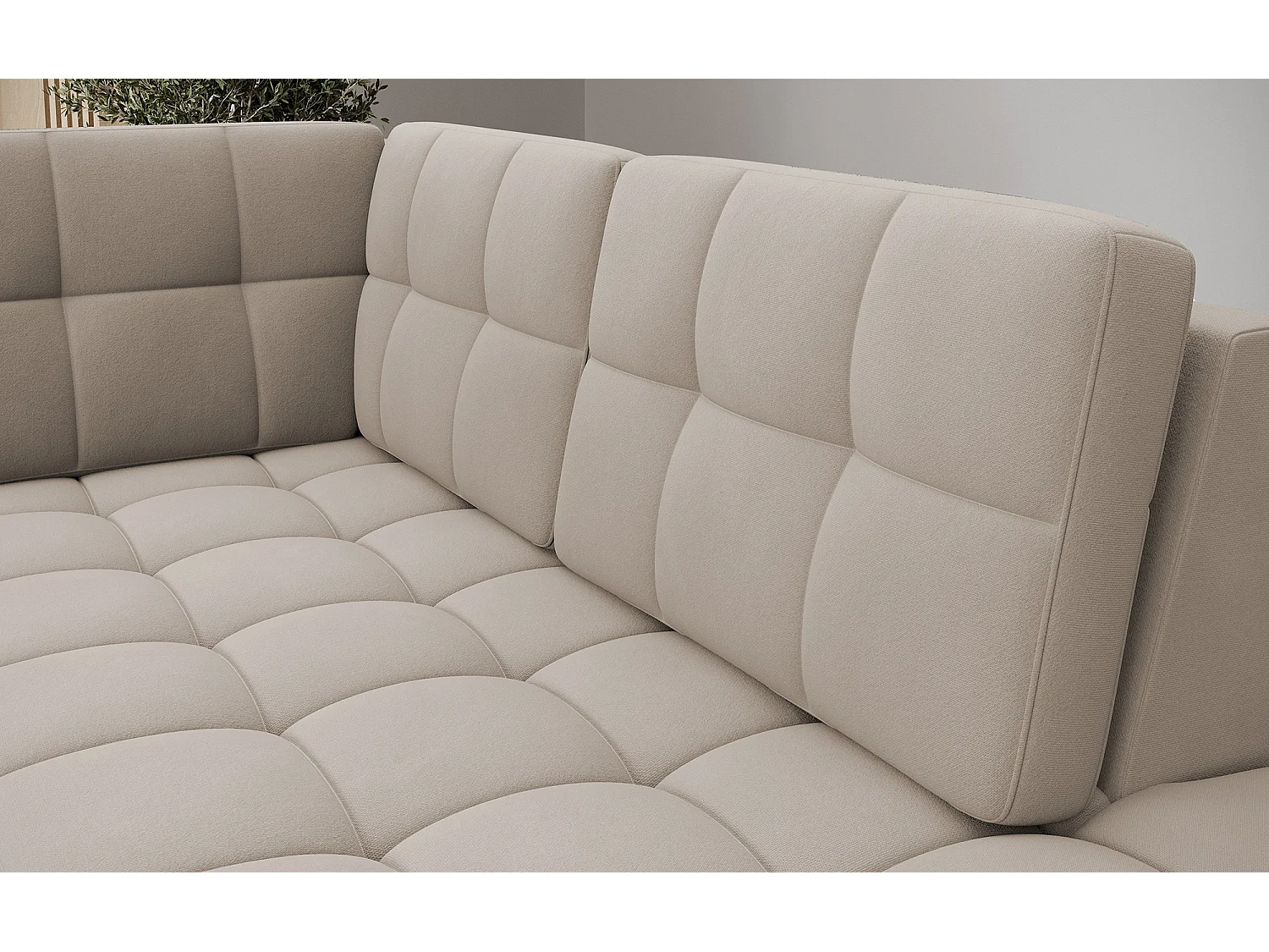 BLOOM panoramische bank in gecapitonneerd fluweel - Opbergruimte en omvormbaar-Kleur Wrat-Opslagruimte naar rechts