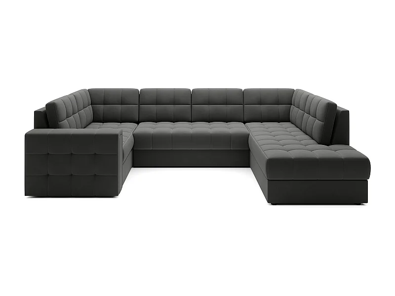 Canapé panoramique BLOOM velours capitonné - Rangement et convertible-Gris foncé-Coffre de rangement à droite
