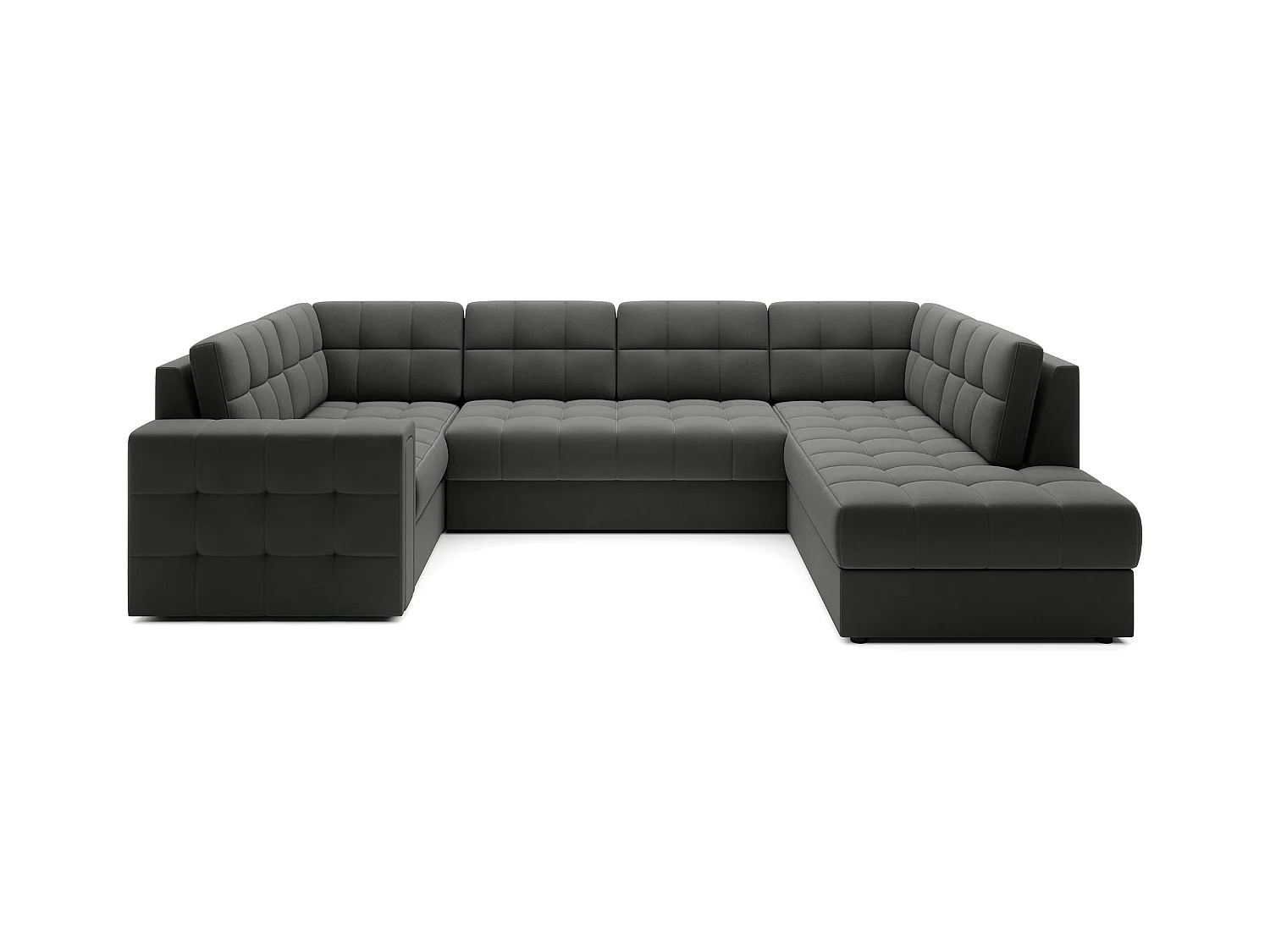 Canapé panoramique BLOOM velours capitonné - Rangement et convertible-Gris foncé-Coffre de rangement à droite
