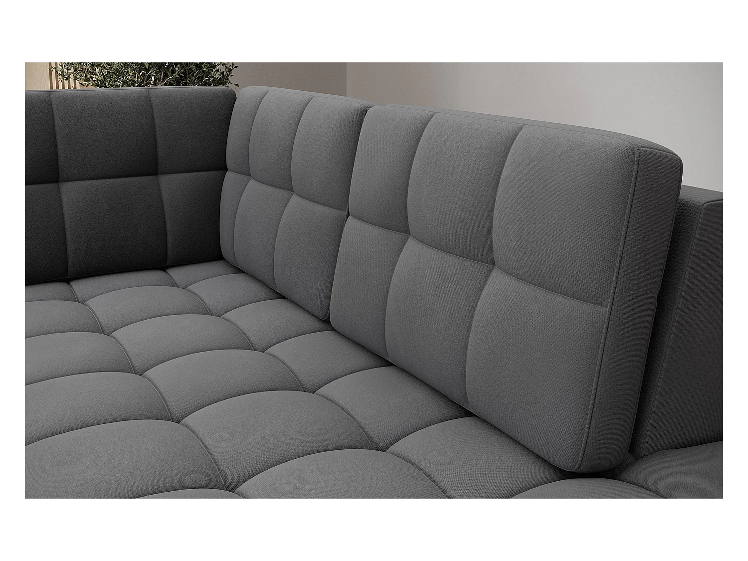 Canapé panoramique BLOOM velours capitonné - Rangement et convertible-Gris foncé-Coffre de rangement à droite