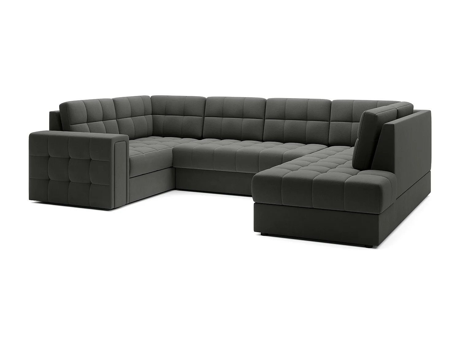 Canapé panoramique BLOOM velours capitonné - Rangement et convertible-Gris foncé-Coffre de rangement à droite