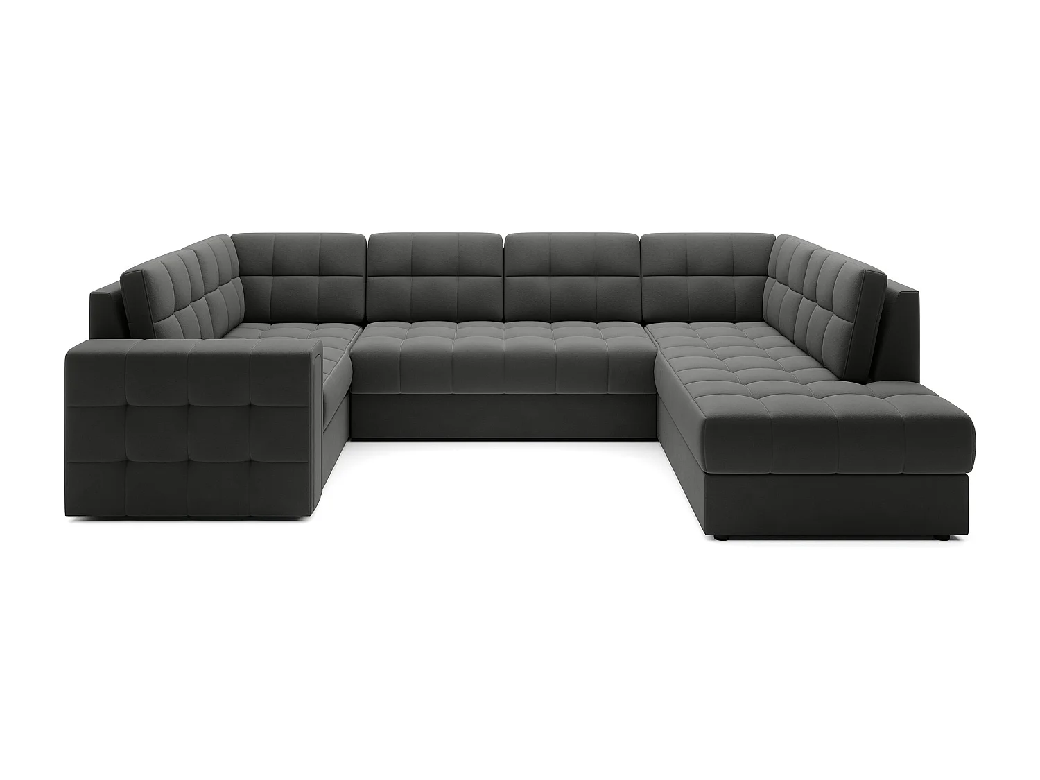 Canapé panoramique BLOOM velours capitonné - Rangement et convertible-Gris foncé-Coffre de rangement à droite