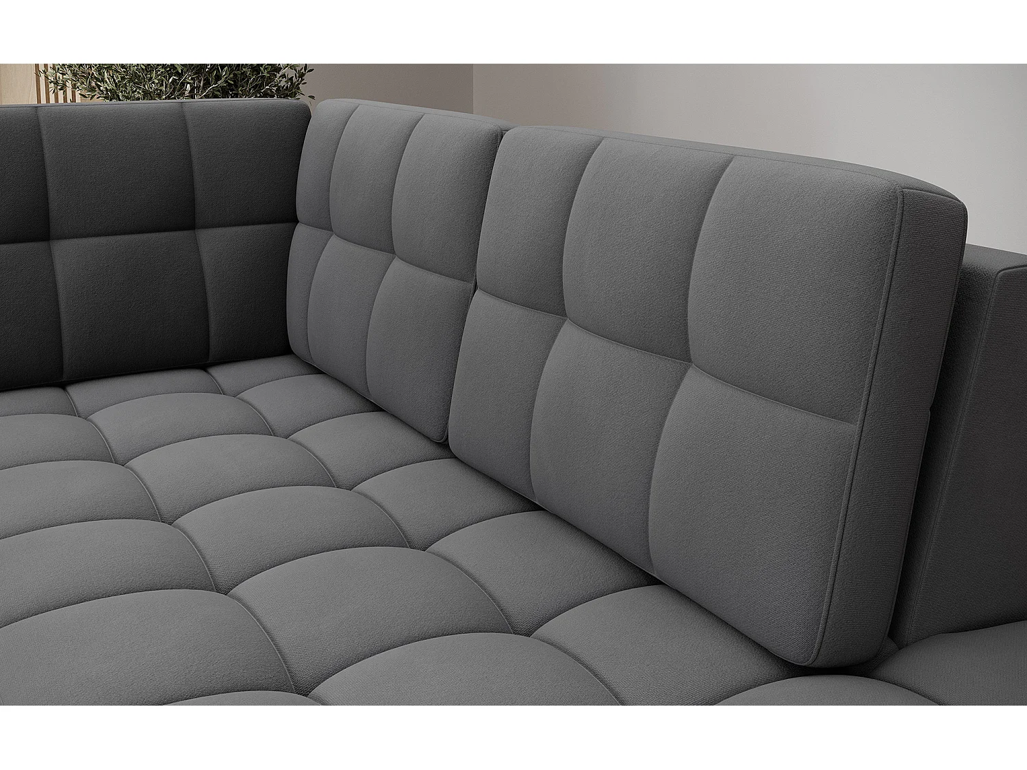 Canapé panoramique BLOOM velours capitonné - Rangement et convertible-Gris foncé-Coffre de rangement à droite