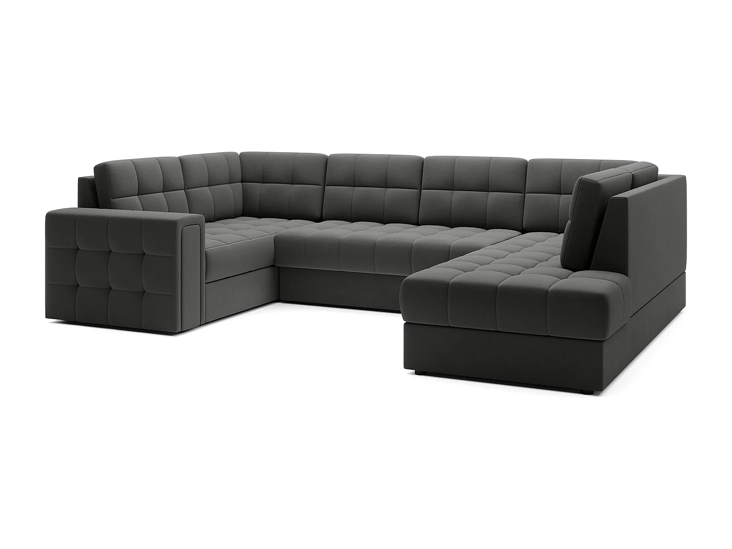 Canapé panoramique BLOOM velours capitonné - Rangement et convertible-Gris foncé-Coffre de rangement à droite